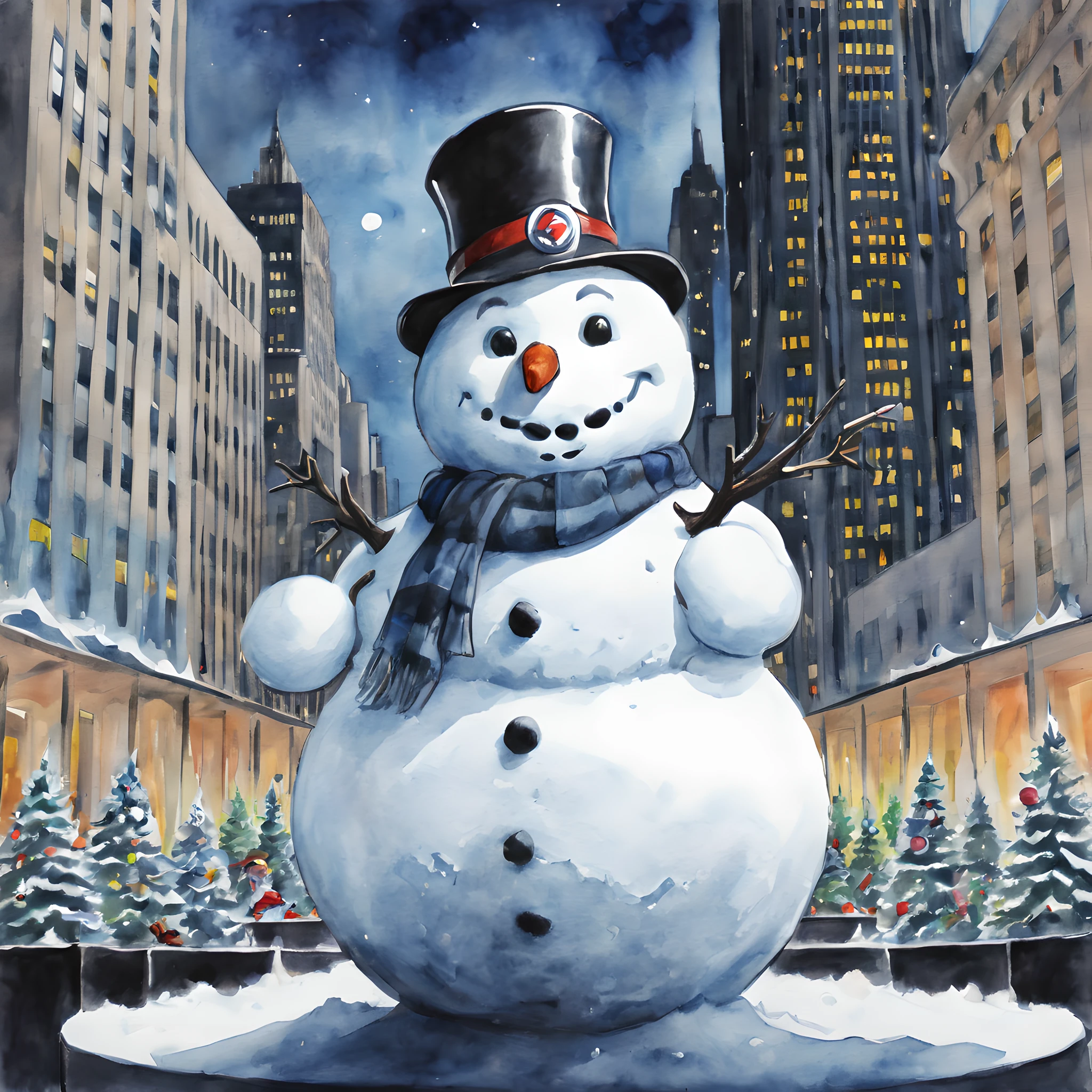(snowman:1.5),(snowman theme:1.5),(dark horror theme:1.5),(thriller:1.5),(inspiration from Stephen King and ghost busters:1.5),(dark fantasy:1.5), (ink and watercolor painting:1.5), (full color:1.5), 8k, 4k, (snowman in front of rockefeller center:1.5),(Christmas:1.5),(absurderes:1.5),(fantastic:1.5),(best quality:1.5),(masterpiece:1.5),