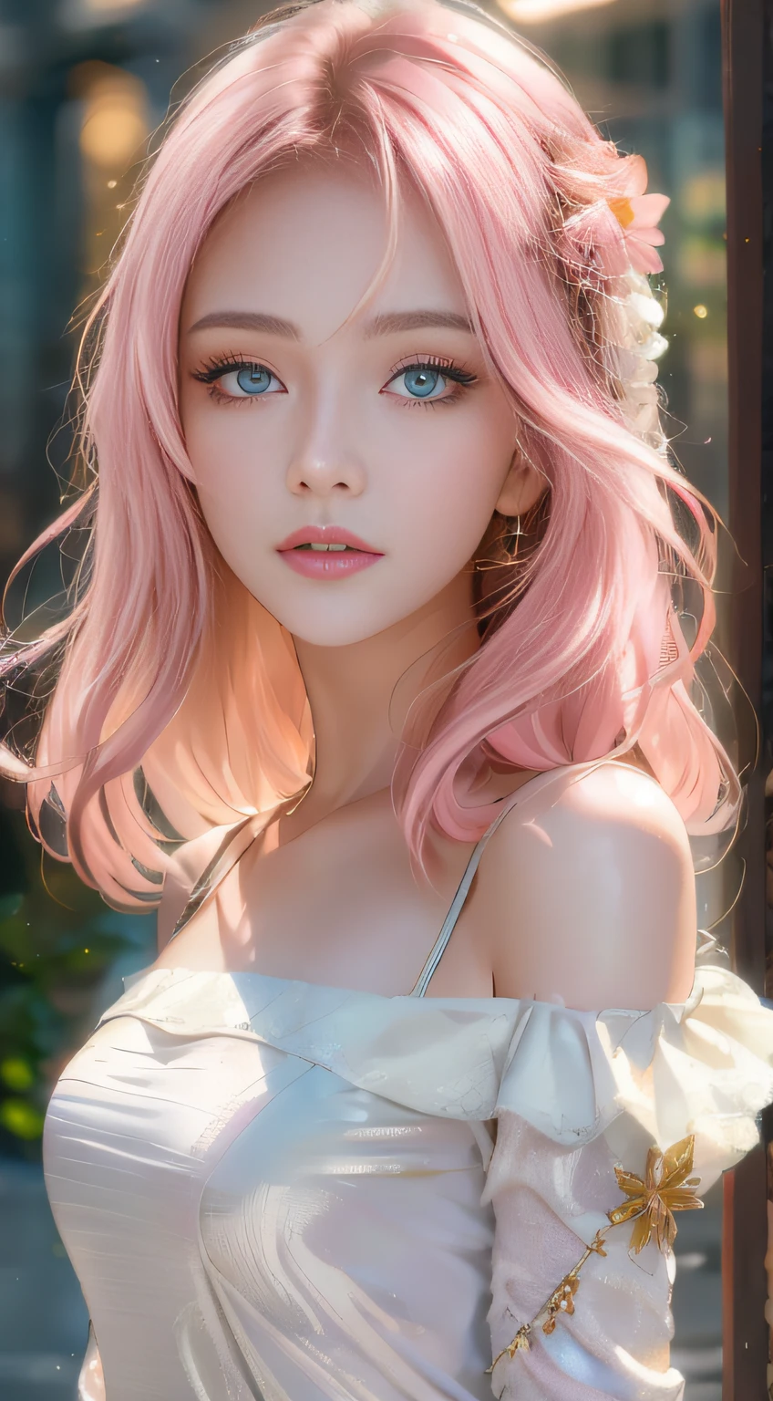 light blue and pink color scheme,sexy girl nipples,,,white curly hair