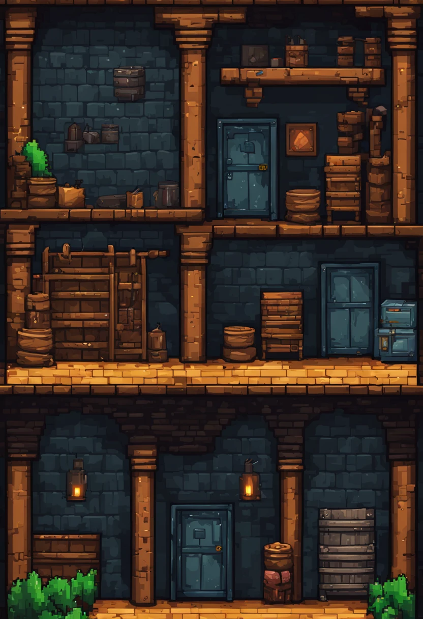 a survival roleplay-game dungeon background multiple texture spritesheet, pop-art-and-cartoon-style themed, 2d side scroller game, front view, pixel art , hq