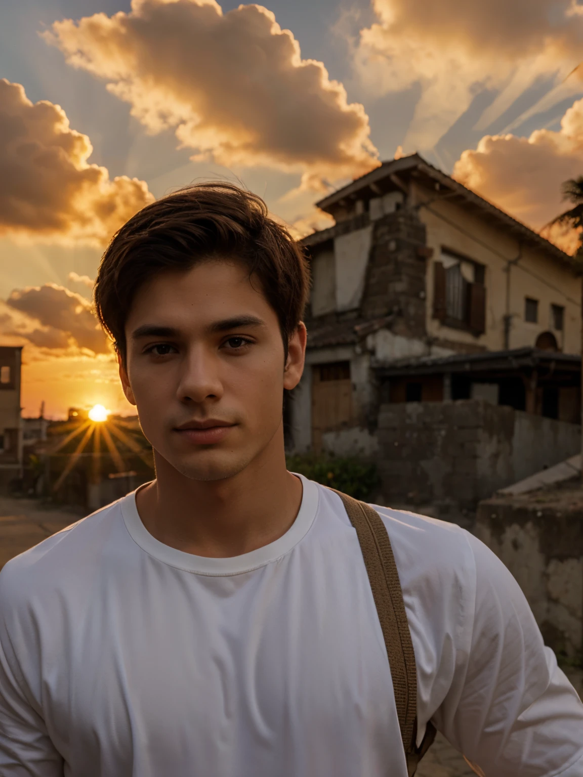 Smart boy ,change background sun set