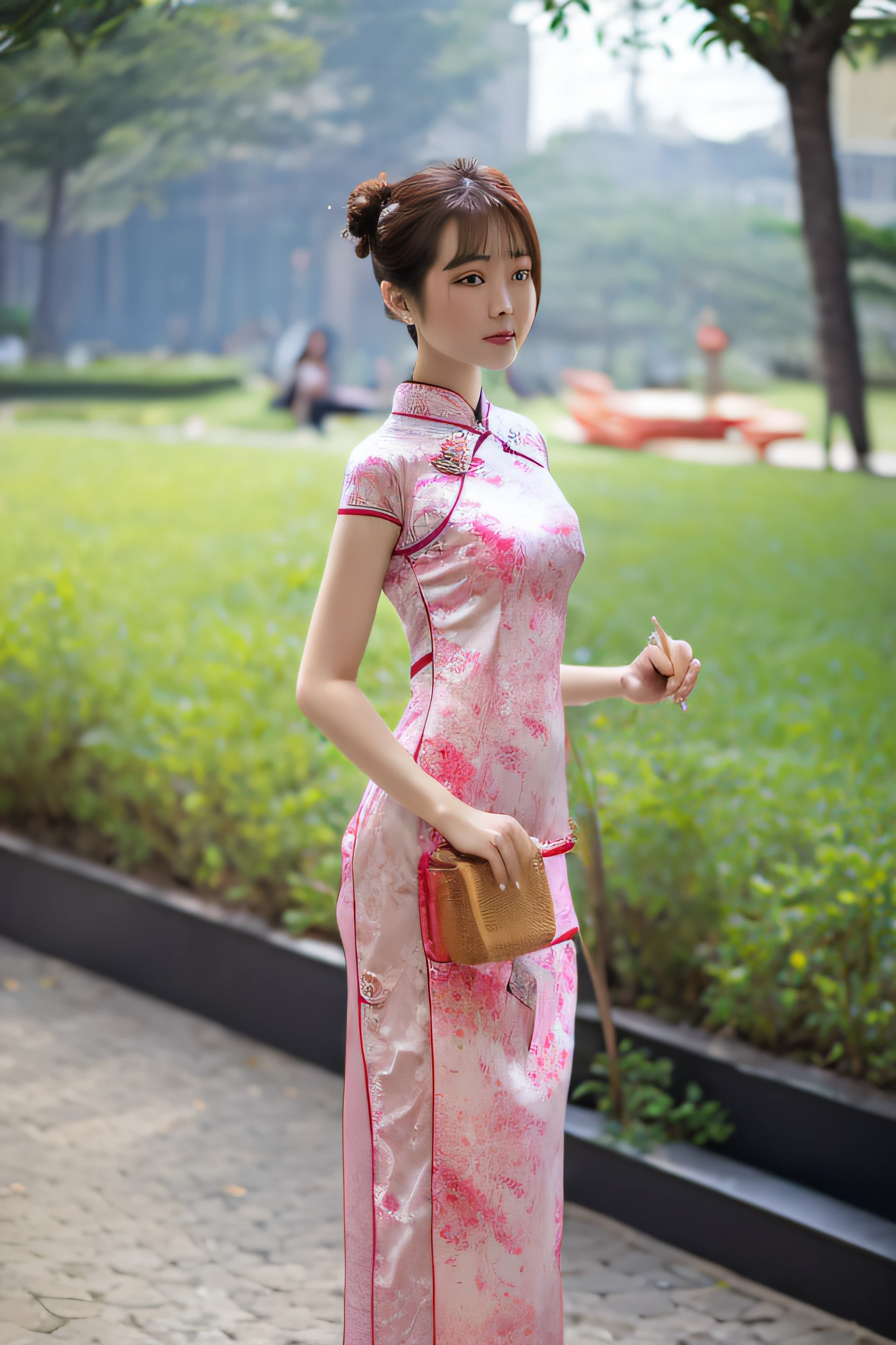 1个Giant Breast Girl,solo,on cheongsam