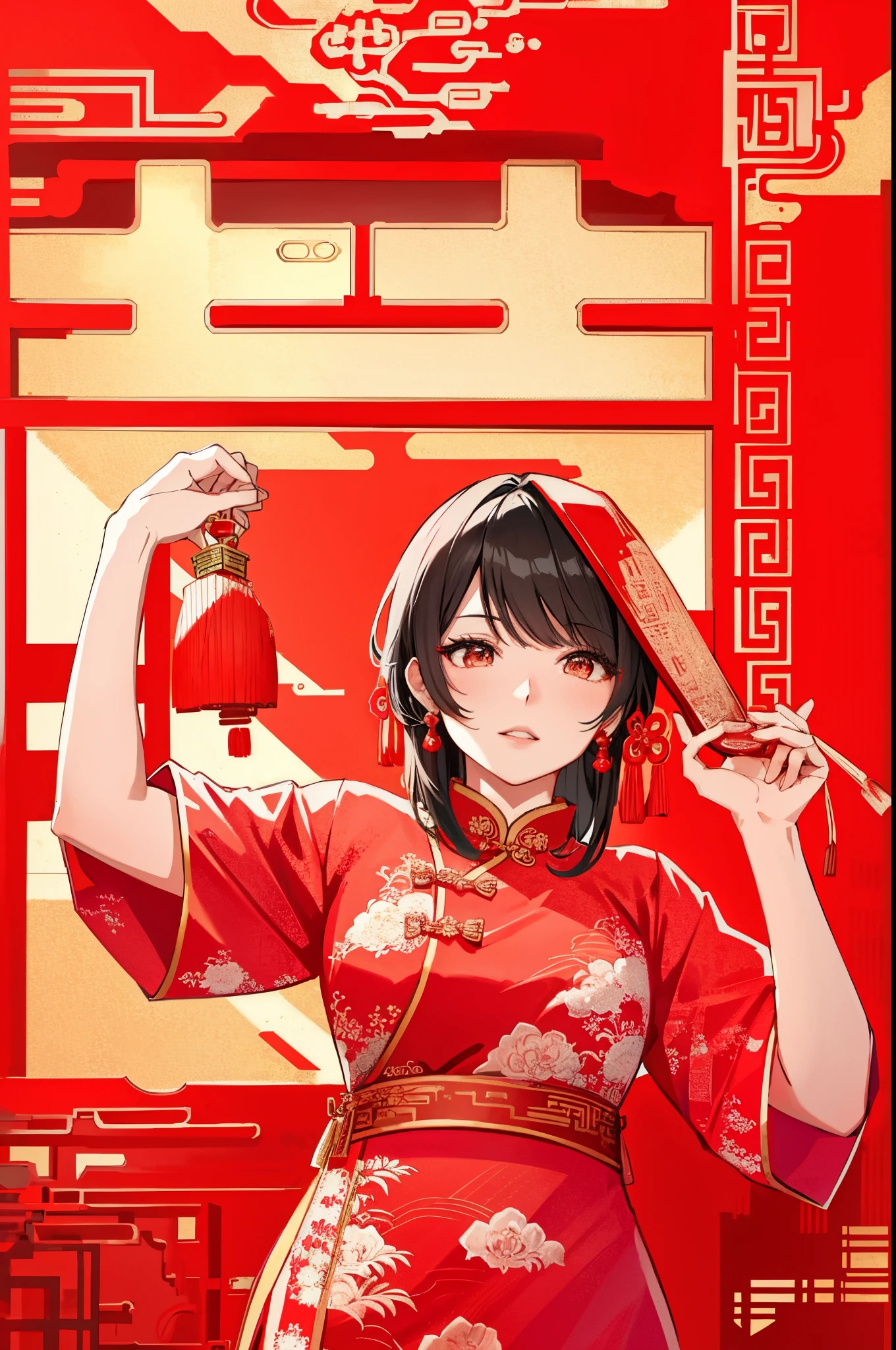 Close-up of a woman in a red dress holding a red cloth, TRADITIONAL CHINESE COSTUMES, Chinese, ChineseGirl, Chinese traditional, Chinese woman, china idol, wearing red cheongsam, On the cheongsam, Matches ancient Chinese costumes, On the cheongsam, traditional cut suit, Wearing ancient Chinese clothes, China Princess, Chinese heritage, traditional garb