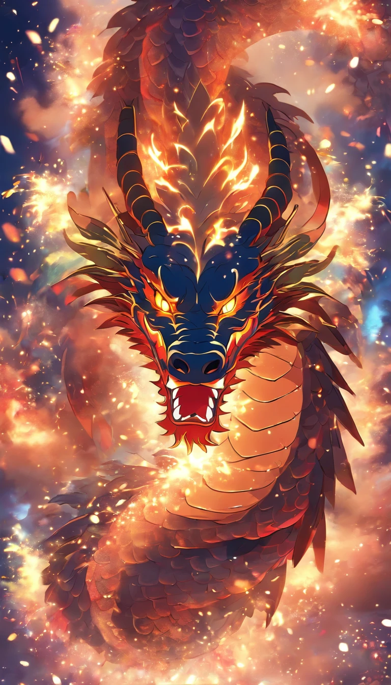 feux d&#39;artifice chinois traditionnels、dragon au centre