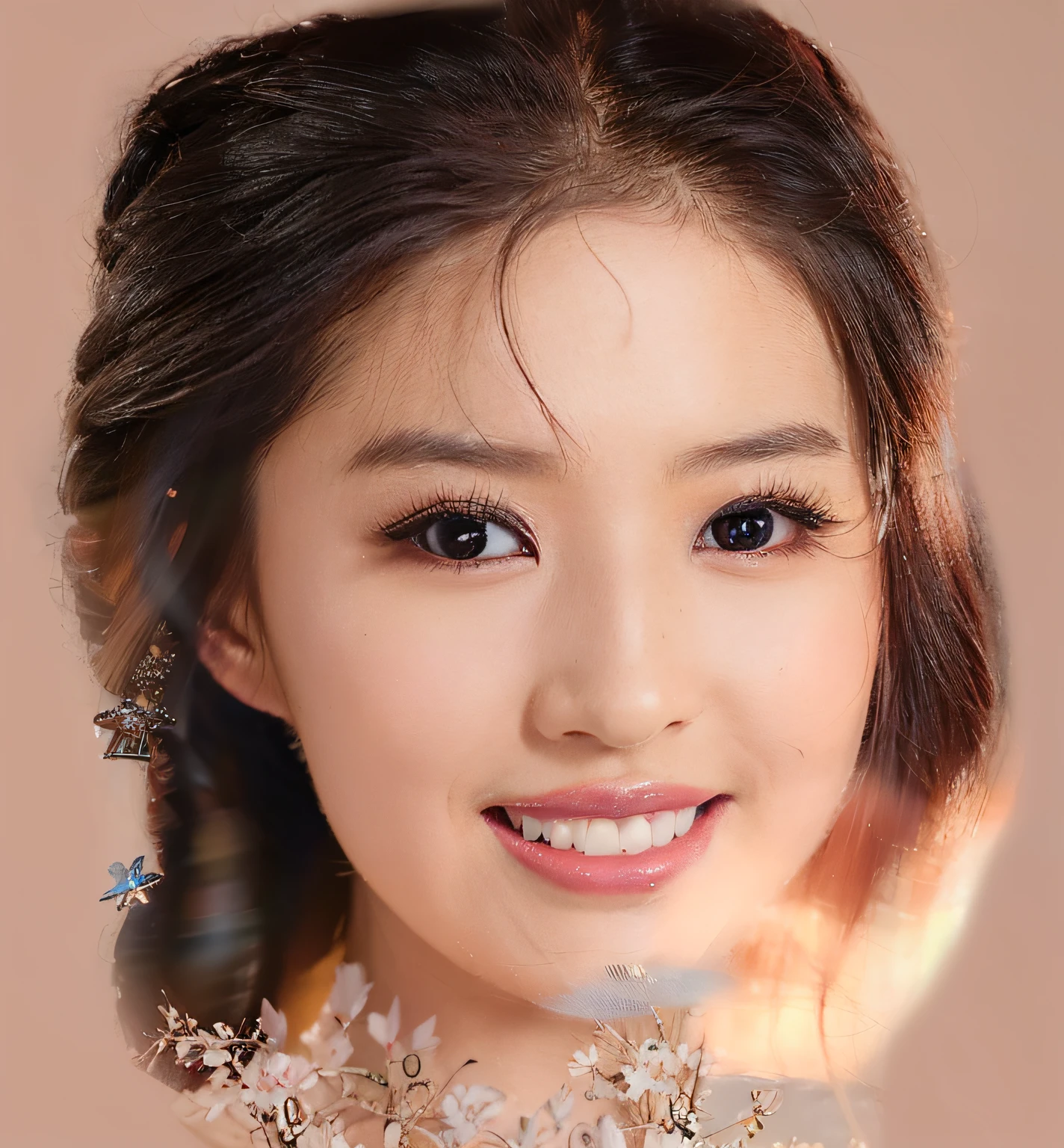 there is a woman with a braid in her hair smiling, very pretty face, asian face, inspired by Zhang Yin, inspired by Yao Tingmei, asian beautiful face, heise-lian yan fang, yun ling, oriental face, inspired by Tang Yifen, chinese girl, inspired by Yun Du-seo, chinese woman, inspired by Jeong Seon