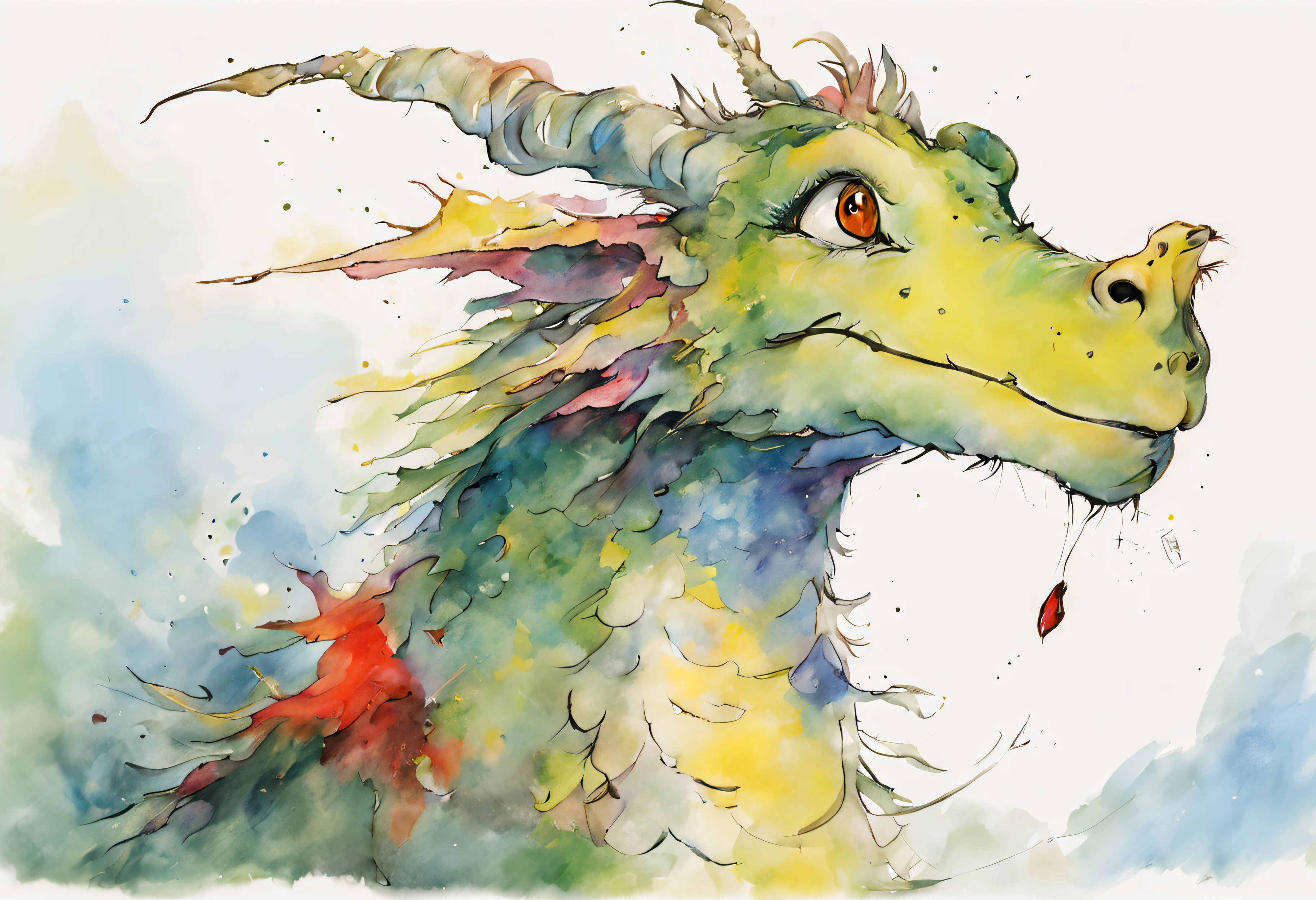 Quentin Blake style photo 、gentle dragon face、Fairytale worldview、hight resolution、Beautiful fece、top-quality、​masterpiece、ighly detailed