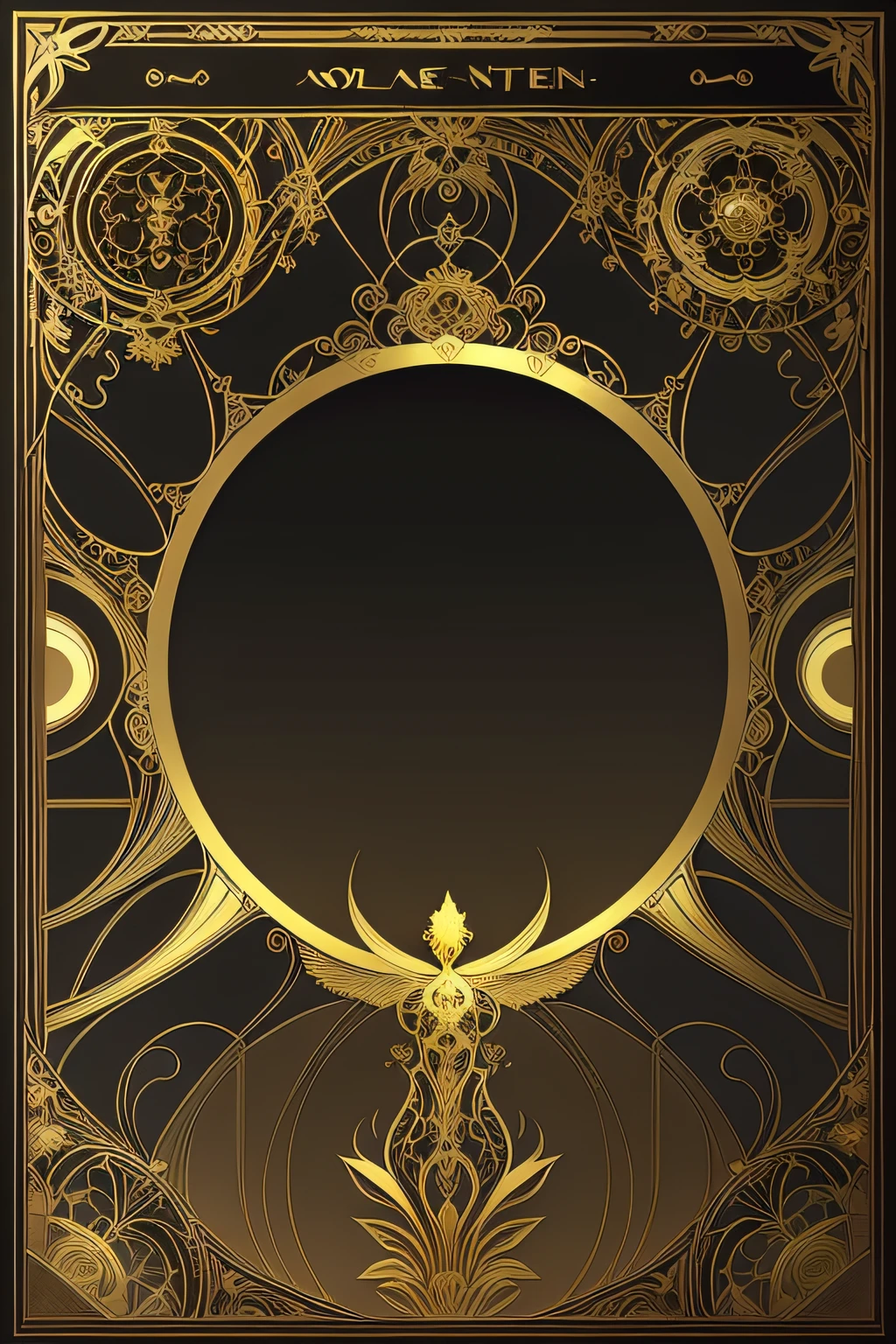 Golden frame on black background and gold design, epic art nouveau framing, Gold and Black Metal, Wallpaper phone. iintricate, intricate art nouveau frame, beeple and alphonse mucha, Stunning mystery background, ornate galactic gold, dan mcpharlin : : a gorgeous, A sophisticated Art Nouveau framework, Gustav Doerr's background, Anime Art Nouveau universe display