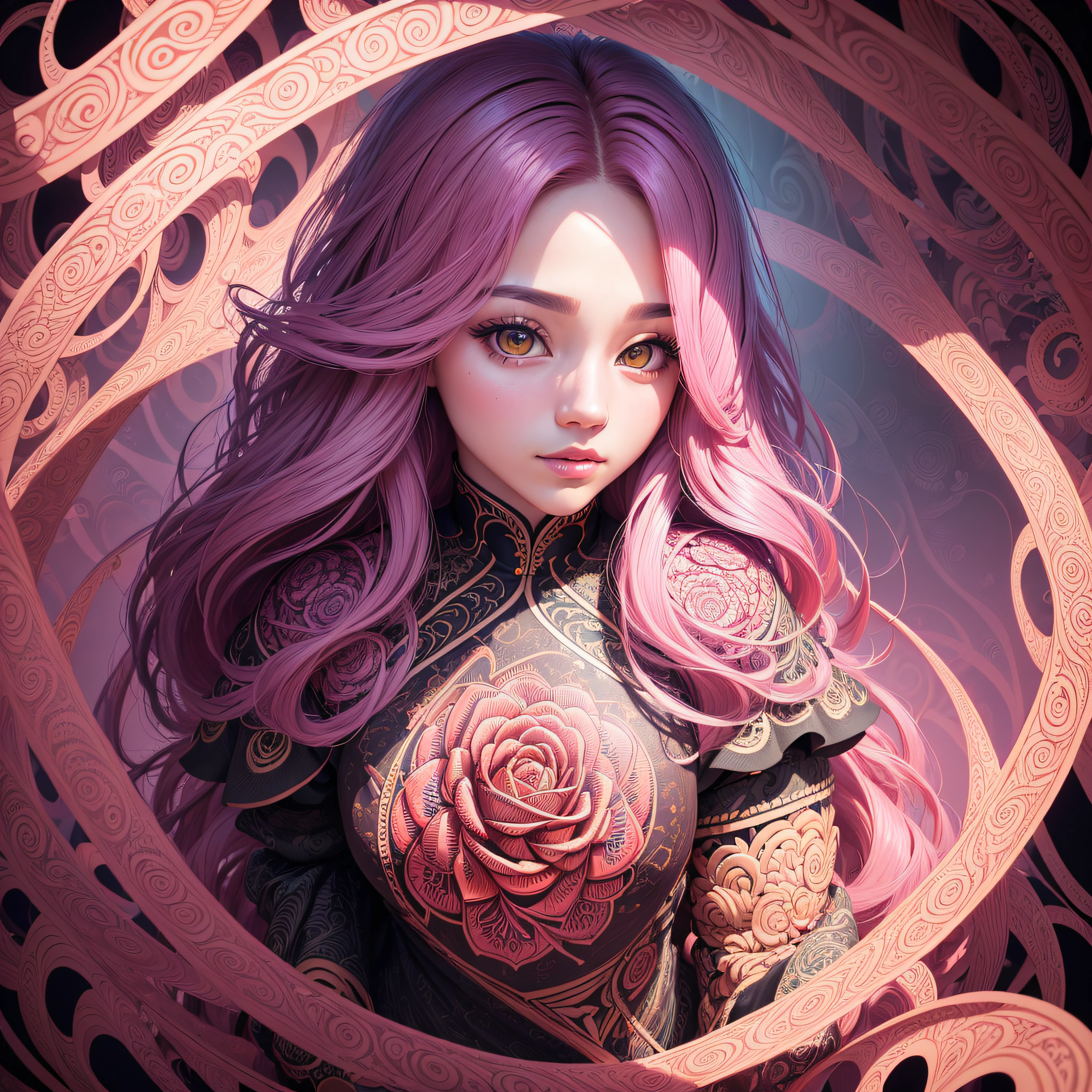 offcial art，Unity 8k wallpaper，ultra - detailed，Beauty and aesthetics，tmasterpiece，best qualtiy，（zentangle，datura，Tangles，entangled），（s fractal art：1.3），1girl，The is very detailed，dynamic angle，cowboyshot，The most beautiful form of chaos，elegant，Fauvist design，vivd colour，James Jean，robbie devi antono，ross tran，francis bacon，michal mraz，adrian ghenie，petra cortright，gerhard richter，takato yamamoto，Ashley Wood，Atmospheric，A note of ecstasy，streaming musical notes visible