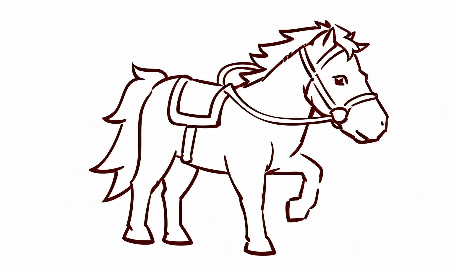 Draw a horse with a saddle on its back, outline art, contour drawing, Carballos, Simple line art, Coloring book outline, outlined art, contours, Ponyta, Anthropomorphic horses, contours!!!, line drawn, Simple lines of art, thick outline, horse standing on hind legs, outline sketch, clean linework, outline