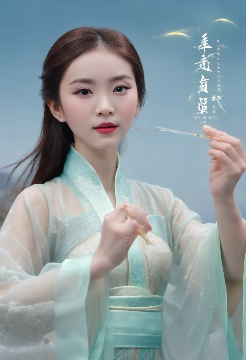 1 boy,Young scholars of ancient China,holding a golden paintbrush,Writing is in full swing,(Transparent luminous Chinese characters suspended in mid-air:2),(Plain text background:2),Vertical text,Sparkling,scholar in blue robe,Long flowing hair flutters in the wind,16k, hyper HD, A high resolution, The is very detailed, best images quality,dynamicposes,(20 columns of Chinese characters:2),Lined up neatly