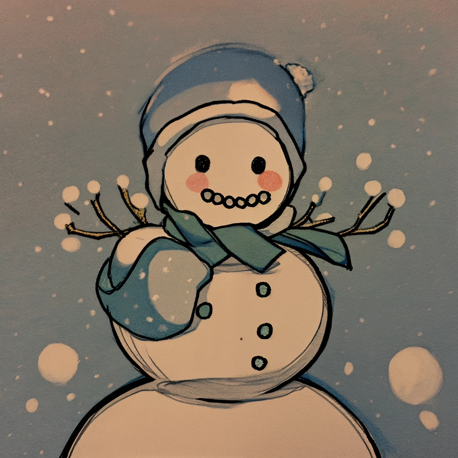 snow man, drawing