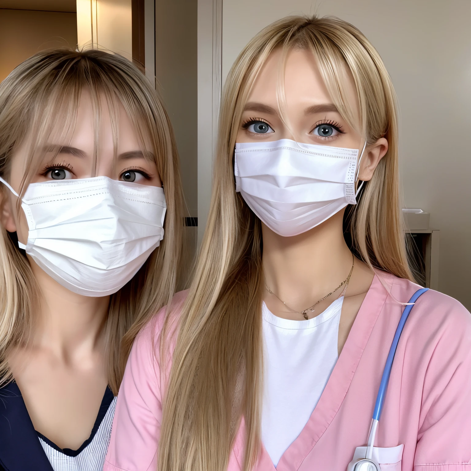 Three-dimensional mask、Beautie、Russian woman、Nurse、a blond、Pink Surgical Mask、18year old