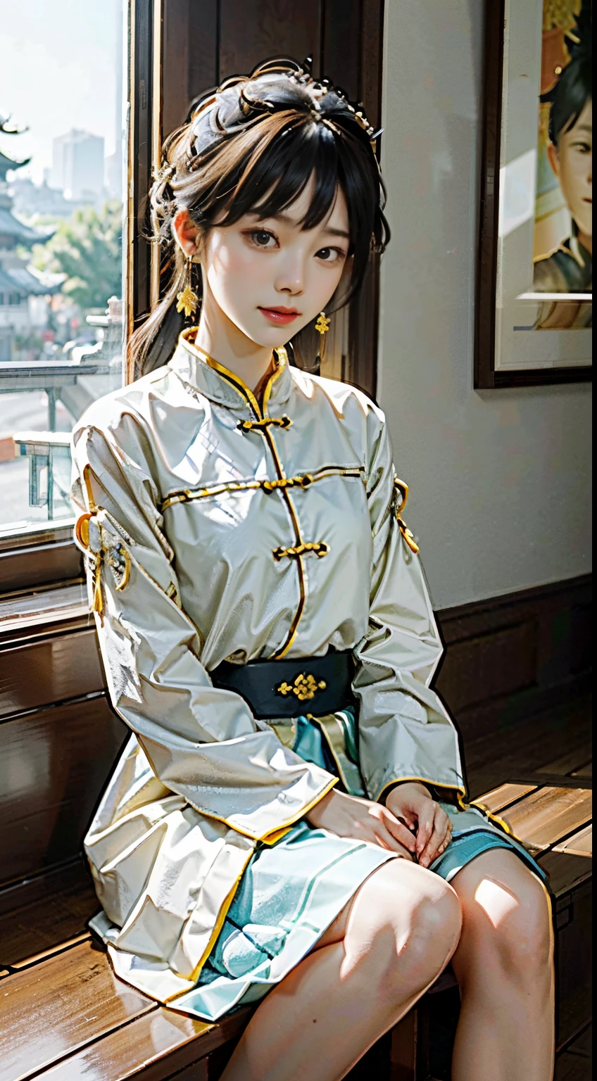 (best-quality:0.8), (best-quality:0.8), 完美的动漫插画,极度特写的美女穿城而过 身材丰满 Chinese beauty, beautiful and delicate face, loose
Han clothing, Chinese long sleeves, yellow and
white, fluttering silk, delicate round earrings,
classical atmosphere, pale skin, smile, ethereal and
dreamy, comfortable atmosphere, Song Dynasty
artist Zhao Ji style, image It imitates the famous
painting Ruihe, yellow and white, the feeling of calm
and tranquility, Chinese meticulous painting --ar3:4
--5 150
--niji 5 --style expressive