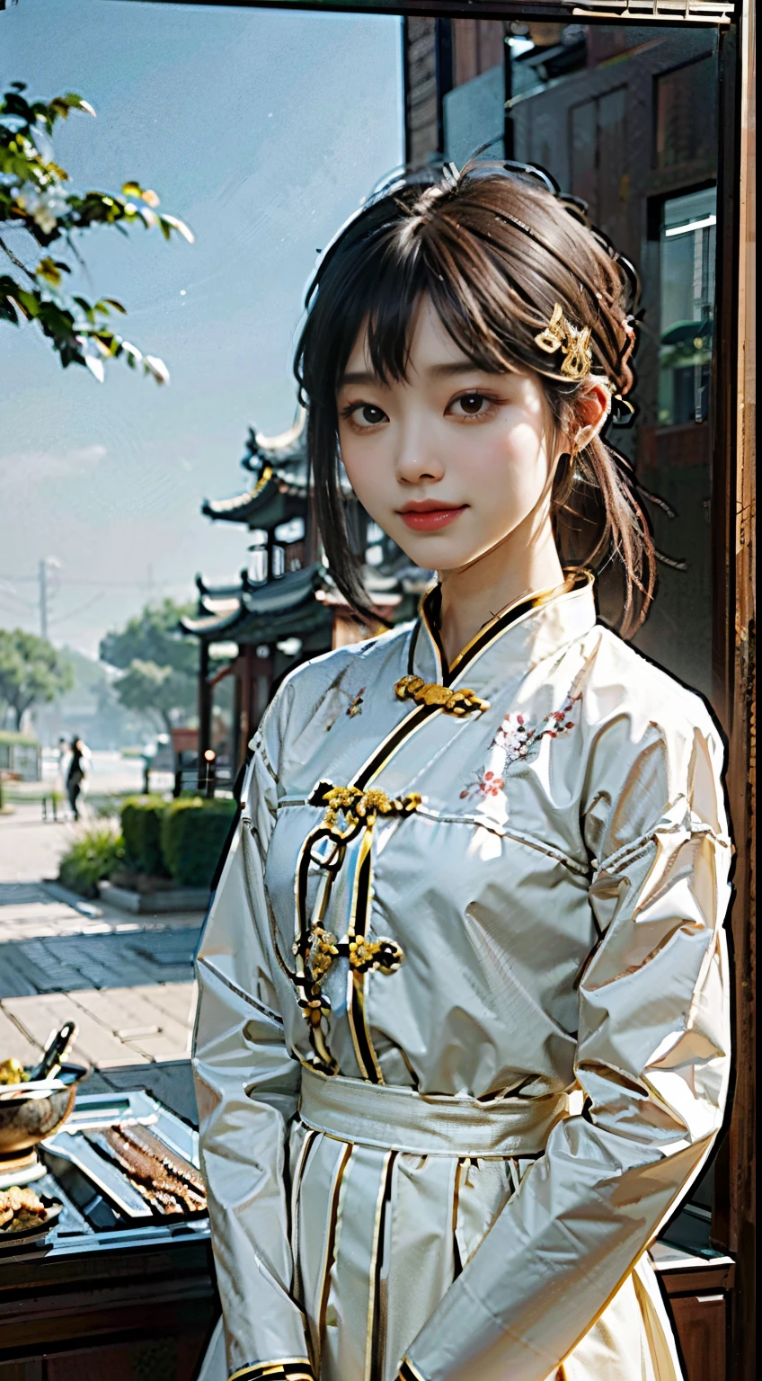 (best-quality:0.8), (best-quality:0.8), 完美的动漫插画,极度特写的美女穿城而过 身材丰满 Chinese beauty, beautiful and delicate face, loose
Han clothing, Chinese long sleeves, yellow and
white, fluttering silk, delicate round earrings,
classical atmosphere, pale skin, smile, ethereal and
dreamy, comfortable atmosphere, Song Dynasty
artist Zhao Ji style, image It imitates the famous
painting Ruihe, yellow and white, the feeling of calm
and tranquility, Chinese meticulous painting --ar3:4
--5 150
--niji 5 --style expressive