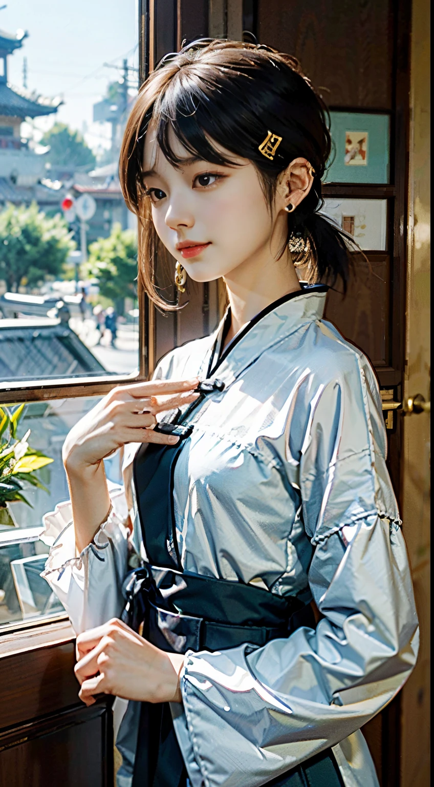 (best-quality:0.8), (best-quality:0.8), 完美的动漫插画,极度特写的美女穿城而过 身材丰满 Chinese beauty, beautiful and delicate face, loose
Han clothing, Chinese long sleeves, yellow and
white, fluttering silk, delicate round earrings,
classical atmosphere, pale skin, smile, ethereal and
dreamy, comfortable atmosphere, Song Dynasty
artist Zhao Ji style, image It imitates the famous
painting Ruihe, yellow and white, the feeling of calm
and tranquility, Chinese meticulous painting --ar3:4
--5 150
--niji 5 --style expressive