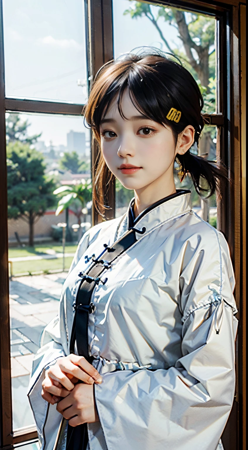 (best-quality:0.8), (best-quality:0.8), 完美的动漫插画，极度特写的美女穿城而过 身材丰满 Chinese beauty, beautiful and delicate face, loose
Han clothing, Chinese long sleeves, yellow and
white, fluttering silk, delicate round earrings,
classical atmosphere, pale skin, smile, ethereal and
dreamy, comfortable atmosphere, Song Dynasty
artist Zhao Ji style, image It imitates the famous
painting Ruihe, yellow and white, the feeling of calm
and tranquility, Chinese meticulous painting --ar3:4
--5 150
--niji 5 --style expressive