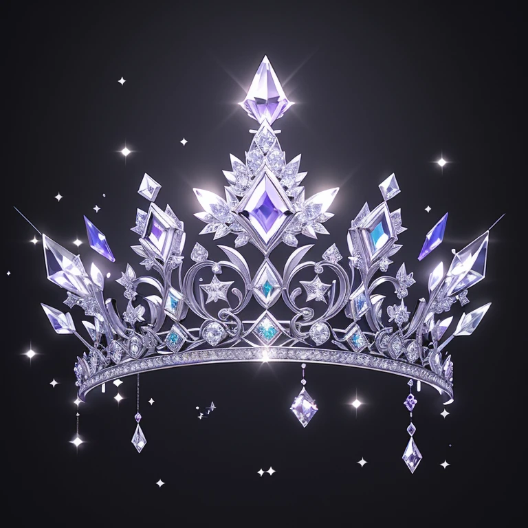 Diamond Crystal Jewel Crown icon, Silver with Purple diamond, Sailor Moon style, Gorgeous crown,ui design,Diamond crystal, Intricate headwear,Brilliant and elegant,minimalist luminous, white background, isometric Ul interface with 3d elements, 3d rendering, hologram, high detail, gad rays, c4d, 8k，