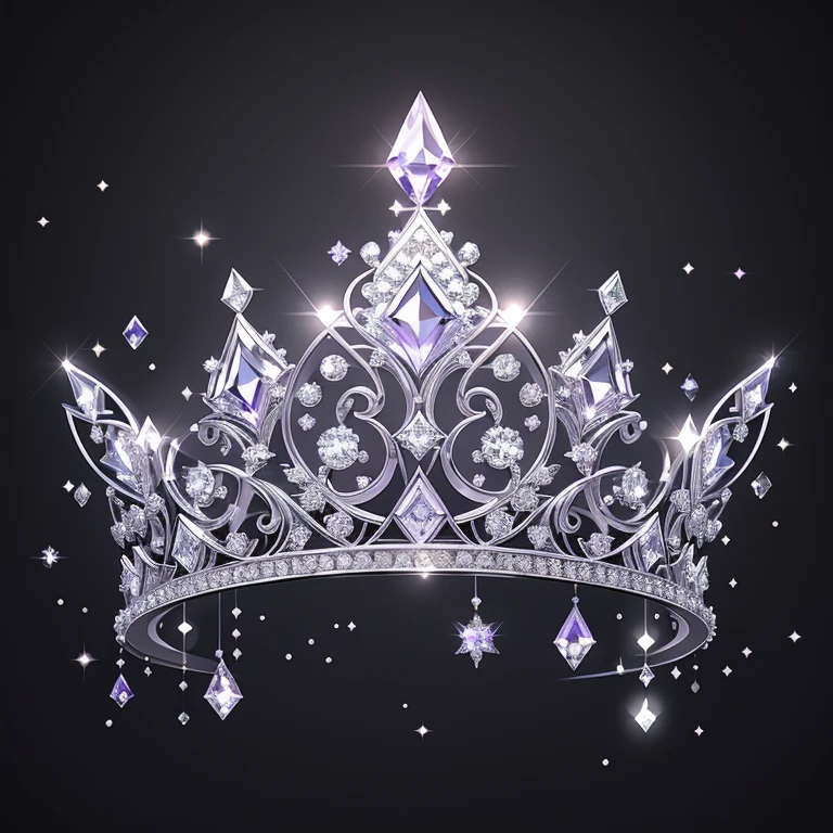 Diamond Crystal Jewel Crown icon, Silver with Purple diamond, Sailor Moon style, Gorgeous crown,ui design,Diamond crystal, Intricate headwear,Brilliant and elegant,minimalist luminous, white background, isometric Ul interface with 3d elements, 3d rendering, hologram, high detail, gad rays, c4d, 8k，