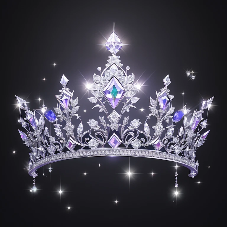 Diamond Crystal Jewel Crown icon, Silver with Purple diamond, Sailor Moon style, Gorgeous crown,ui design,Diamond crystal, Intricate headwear,Brilliant and elegant,minimalist luminous, white background, isometric Ul interface with 3d elements, 3d rendering, hologram, high detail, gad rays, c4d, 8k，