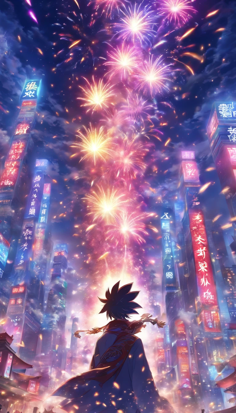 A large number of fireworks are set off in traditional Chinese metropolises。