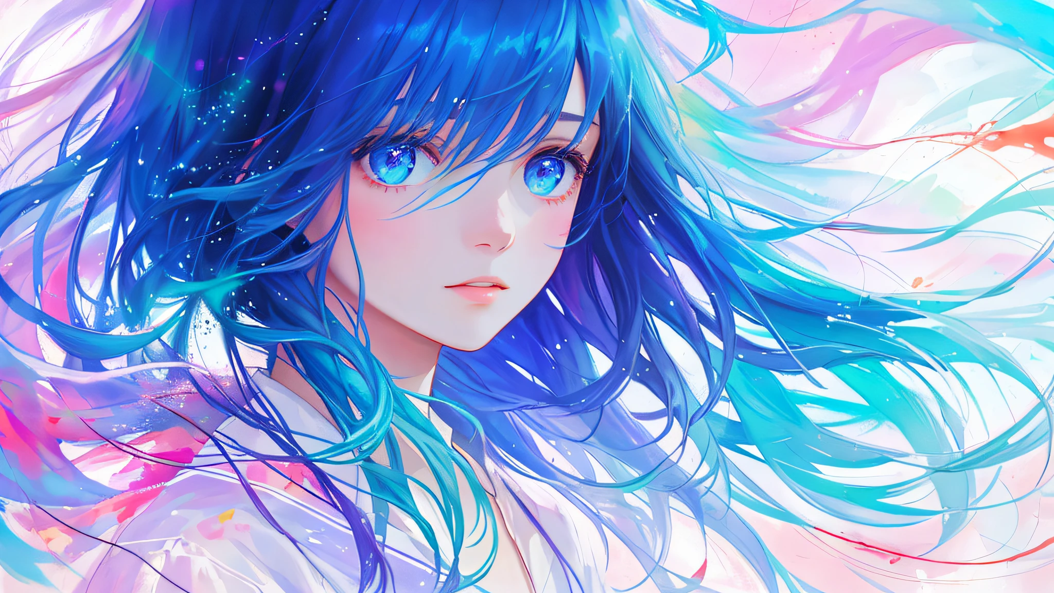 1girl, a painting by mse a woman by agnes cecile, luminous design, pastel colours, ink drips, autumn lights