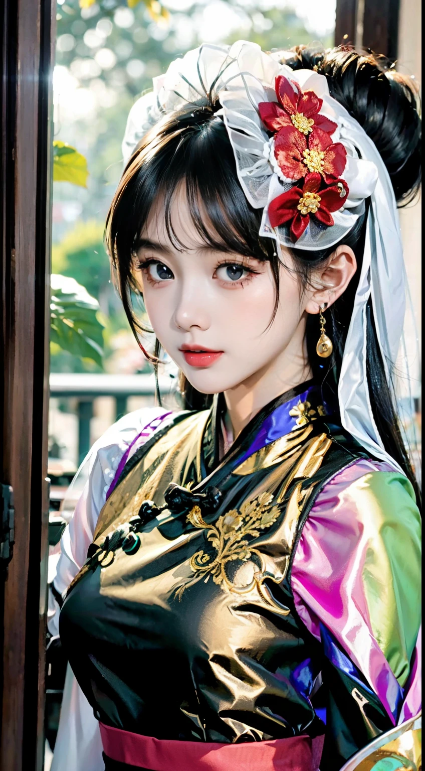 (8K, RAW photo, Photorealistic:1.25) ,( Gloss on lips, eyeslashes, gloss face, Glossy glossy skin, best qualtiy, 超高分辨率, depth of fields, color difference, Caustics, Wide light, naturalshadow, Kpop idol) Being in the room，European style，sitted，sliver long hair，White cheongsam，Red trim，Medium  detail,8K resolution,超高分辨率,A young girl, A cute girl，short detailed hair，hair-bun，lipsticks，Tassel earrings，choker necklace，Black clear eyes，Smooth hair,鎖骨,Exquisite and perfect facial features, the most beautiful big eyes,Long eyelashes,The eyes are sweet and there are lying silkworms，dynamic angle,Extreme picture quality,Highest precision,Precise and perfect human ，(((Antique tulle black Hanfu，gold embroidery)))，((sitted))，Warm scene，超高分辨率，Ultra-clear vintage black flowing hair，Delicate bun）By bangs，（Long flowing hair，With a bun:1.3）），Delicate collarbones，beautiful make up，Exquisite and perfect facial features，，Big watery eyes，Lying silkworm，Long eyelashes，The eyes are sweet and have eye shadow，Slim waist，Do not show your hands，，lipsticks，Blushlush，Delicate earring earrings，pearls necklace