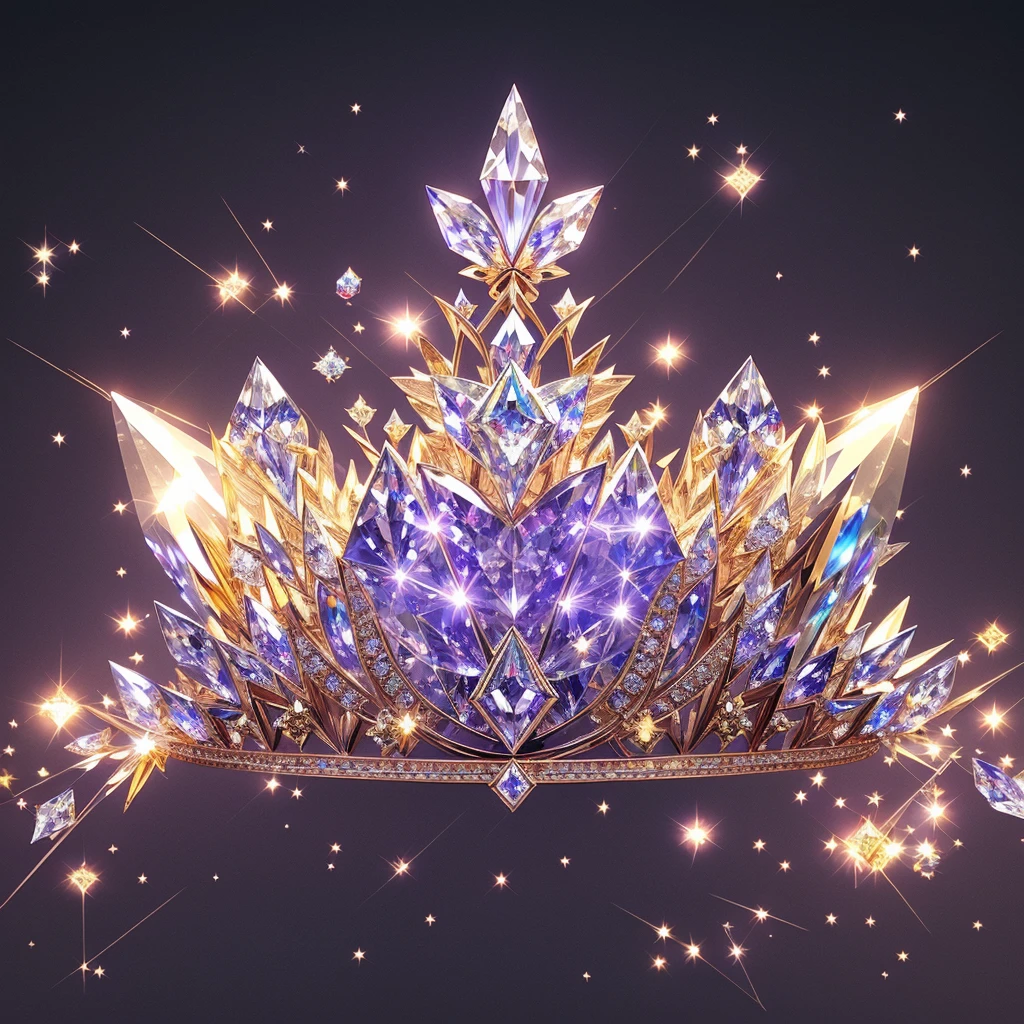 Diamond Crystal Jewel Crown icon, Phoenix Element, Gold with colored diamonds, Sailor Moon style, Gorgeous crown,ui design,Diamond crystal, Intricate headwear,Brilliant and elegant,minimalist luminous, white background, isometric Ul interface with 3d elements, 3d rendering, hologram, high detail, gad rays, c4d, 8k，