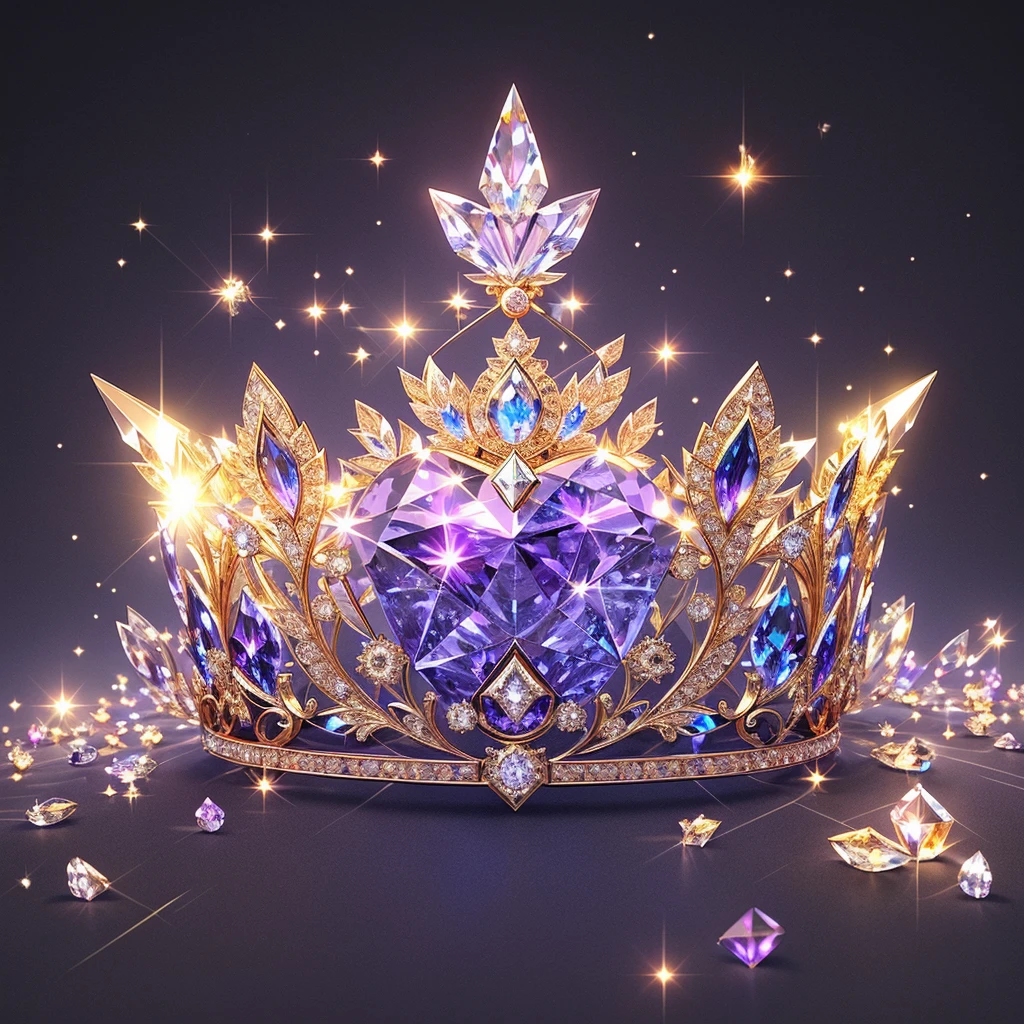 Diamond Crystal Jewel Crown icon, Phoenix Element, Gold with colored diamonds, Sailor Moon style, Gorgeous crown,ui design,Diamond crystal, Intricate headwear,Brilliant and elegant,minimalist luminous, white background, isometric Ul interface with 3d elements, 3d rendering, hologram, high detail, gad rays, c4d, 8k，