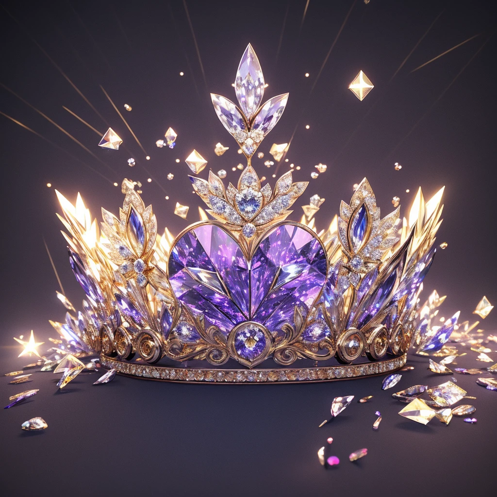 Diamond Crystal Jewel Crown icon, Phoenix Element, Gold with colored diamonds, Sailor Moon style, Gorgeous crown,ui design,Diamond crystal, Intricate headwear,Brilliant and elegant,minimalist luminous, white background, isometric Ul interface with 3d elements, 3d rendering, hologram, high detail, gad rays, c4d, 8k，