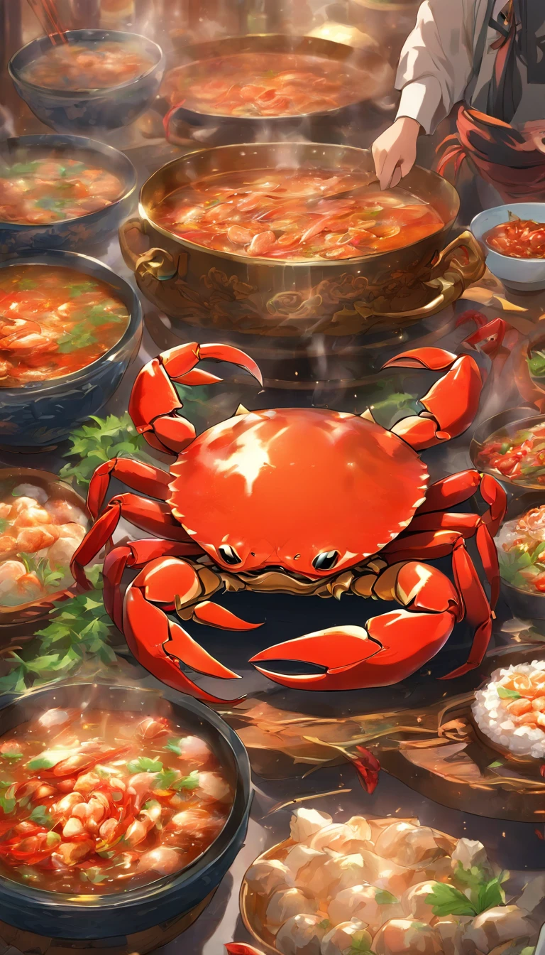 Traditional Chinese metropolitan crab and chili oyster hot pot
