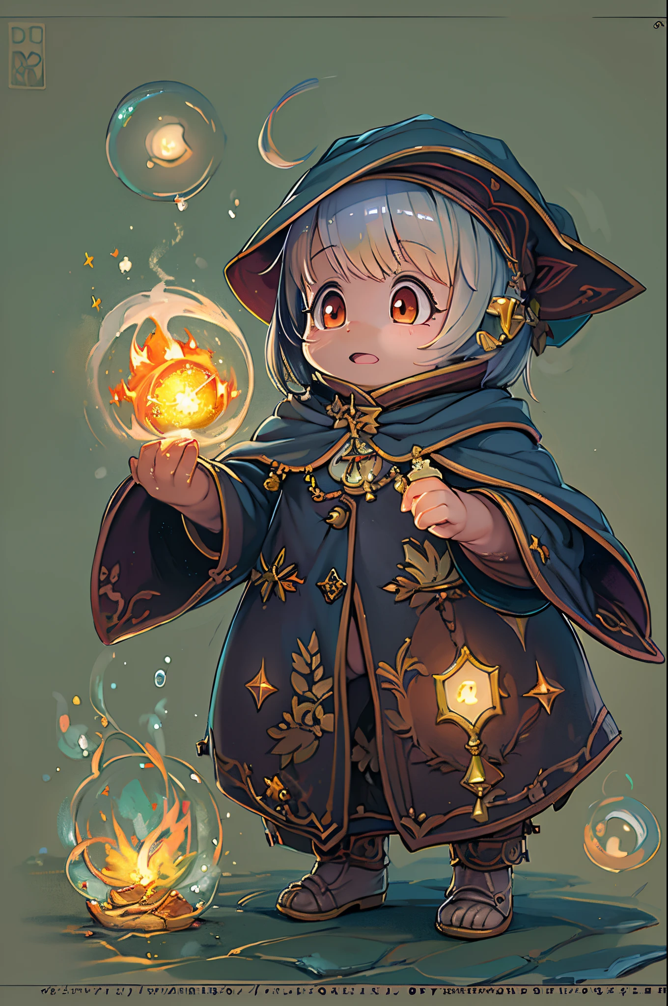 Cute art of cute Ditzki as little baby wizard, Surrounded by fire bubbles , Digital Art, Intricate details, trend artstation, Cinematic