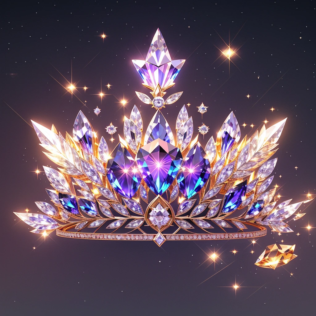 Diamond Crystal Jewel Crown icon, Phoenix Element, Gold with colored diamonds, Sailor Moon style, Gorgeous crown,ui design,Diamond crystal, Intricate headwear,Brilliant and elegant,minimalist luminous, white background, isometric Ul interface with 3d elements, 3d rendering, hologram, high detail, gad rays, c4d, 8k，