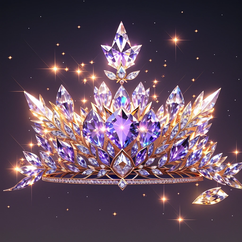 Diamond Crystal Jewel Crown icon, Phoenix Element, Gold with colored diamonds, Sailor Moon style, Gorgeous crown,ui design,Diamond crystal, Intricate headwear,Brilliant and elegant,minimalist luminous, white background, isometric Ul interface with 3d elements, 3d rendering, hologram, high detail, gad rays, c4d, 8k，