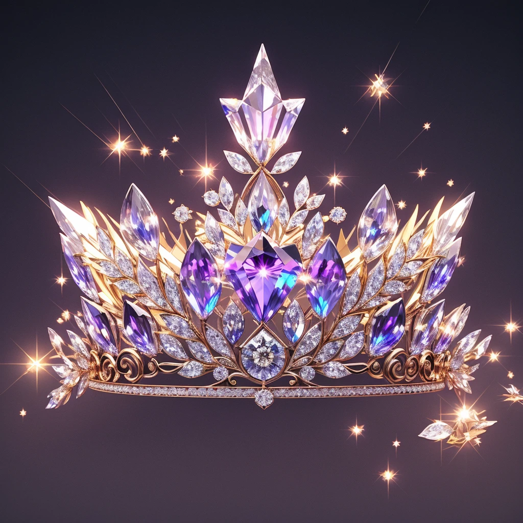 Diamond Crystal Jewel Crown icon, Phoenix Element, Gold with colored diamonds, Sailor Moon style, Gorgeous crown,ui design,Diamond crystal, Intricate headwear,Brilliant and elegant,minimalist luminous, white background, isometric Ul interface with 3d elements, 3d rendering, hologram, high detail, gad rays, c4d, 8k，