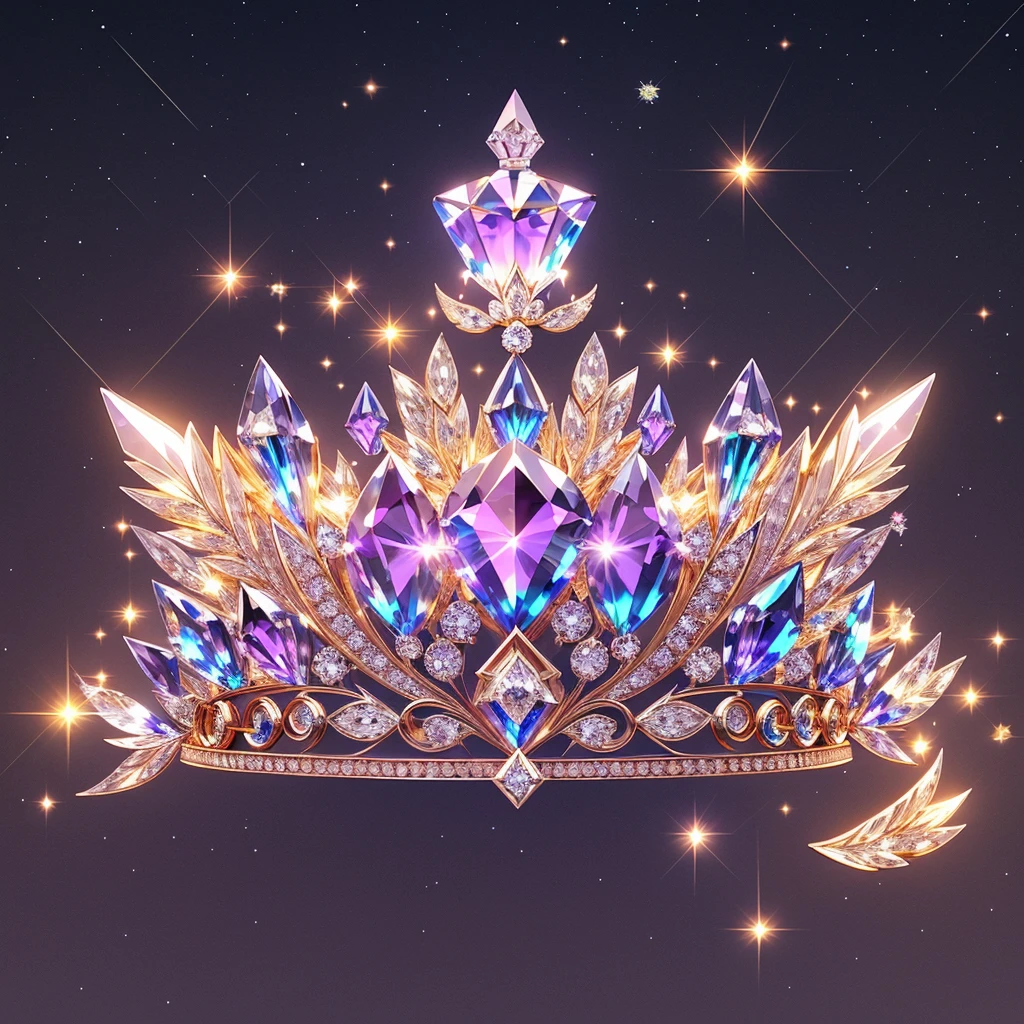 Diamond Crystal Jewel Crown icon, Phoenix Element, Gold with colored diamonds, Sailor Moon style, Gorgeous crown,ui design,Diamond crystal, Intricate headwear,Brilliant and elegant,minimalist luminous, white background, isometric Ul interface with 3d elements, 3d rendering, hologram, high detail, gad rays, c4d, 8k，