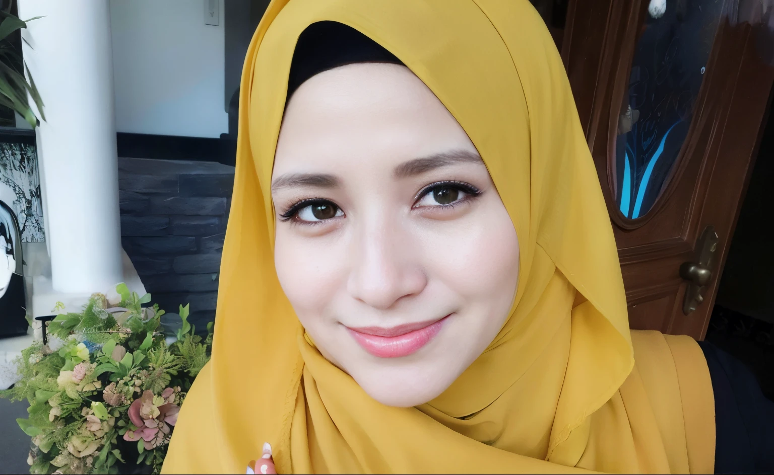 arafed woman wearing a yellow hijab and a black shirt, siya oum, faridah malik, inspired by Nazmi Ziya Güran, close up potrait, inspired by Fathi Hassan, hijab, malaysian, inspired by Naza, dilraba dilmurat, inspired by Shaddy Safadi, zenra taliyah, inspired by Ni Yuanlu