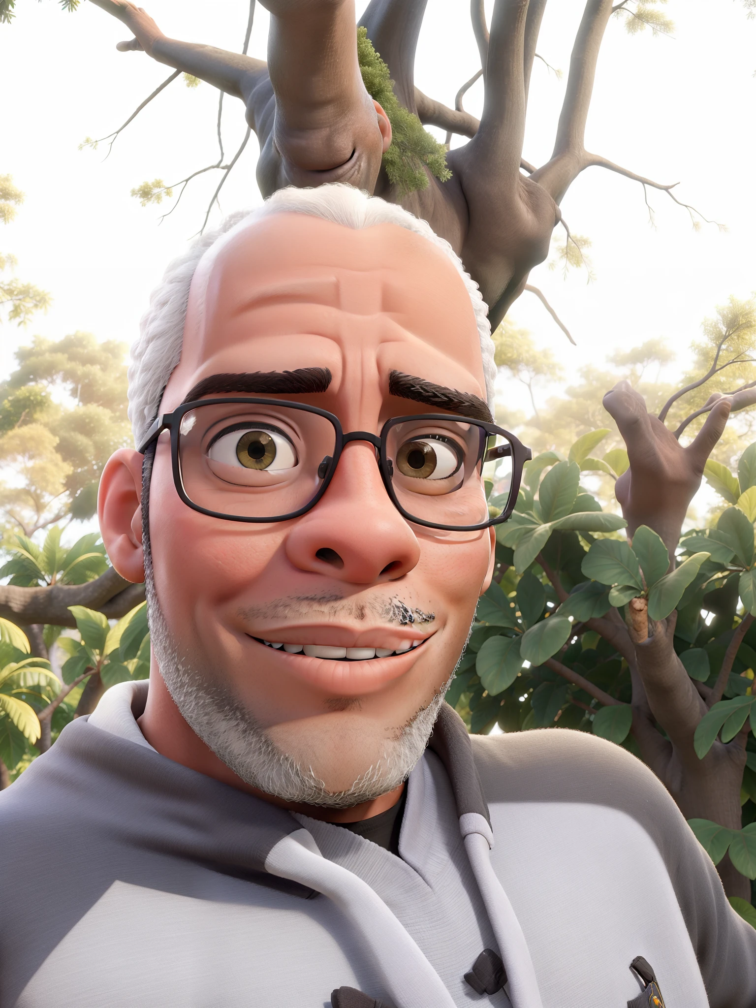 Obra-prima, de melhor qualidade, Black man with glasses, sem cabelo, sentado no parque