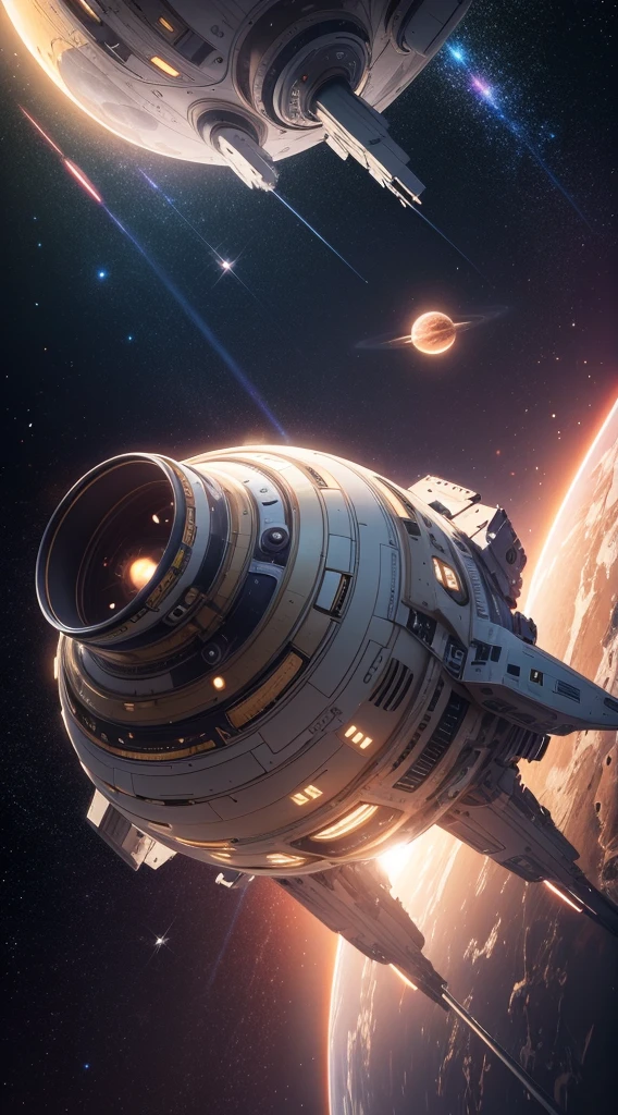 Ultra realistic 8k picture,space, beautiful and shiny stars,a spaceship going to a planet,