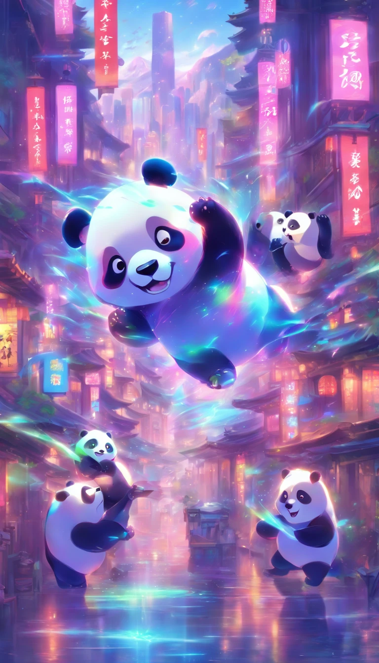 Holographic pandas appear in traditional Chinese metropolises。