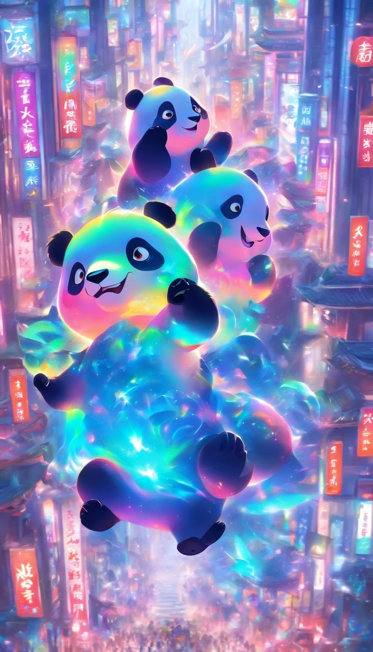 Holographic pandas appear in traditional Chinese metropolises。