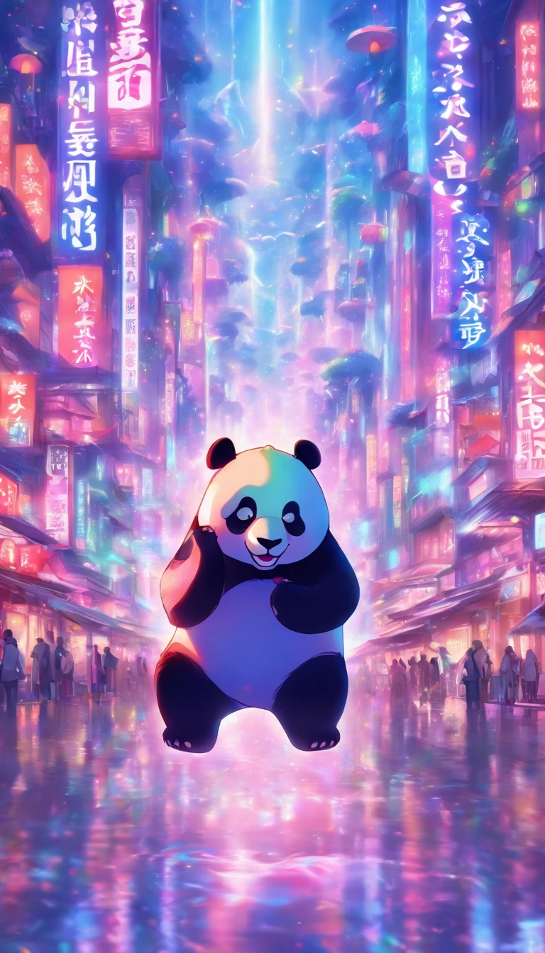 Holographic pandas appear in traditional Chinese metropolises。