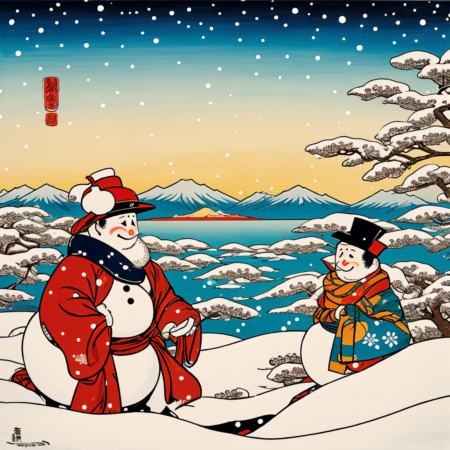 snow man, ukiyoe