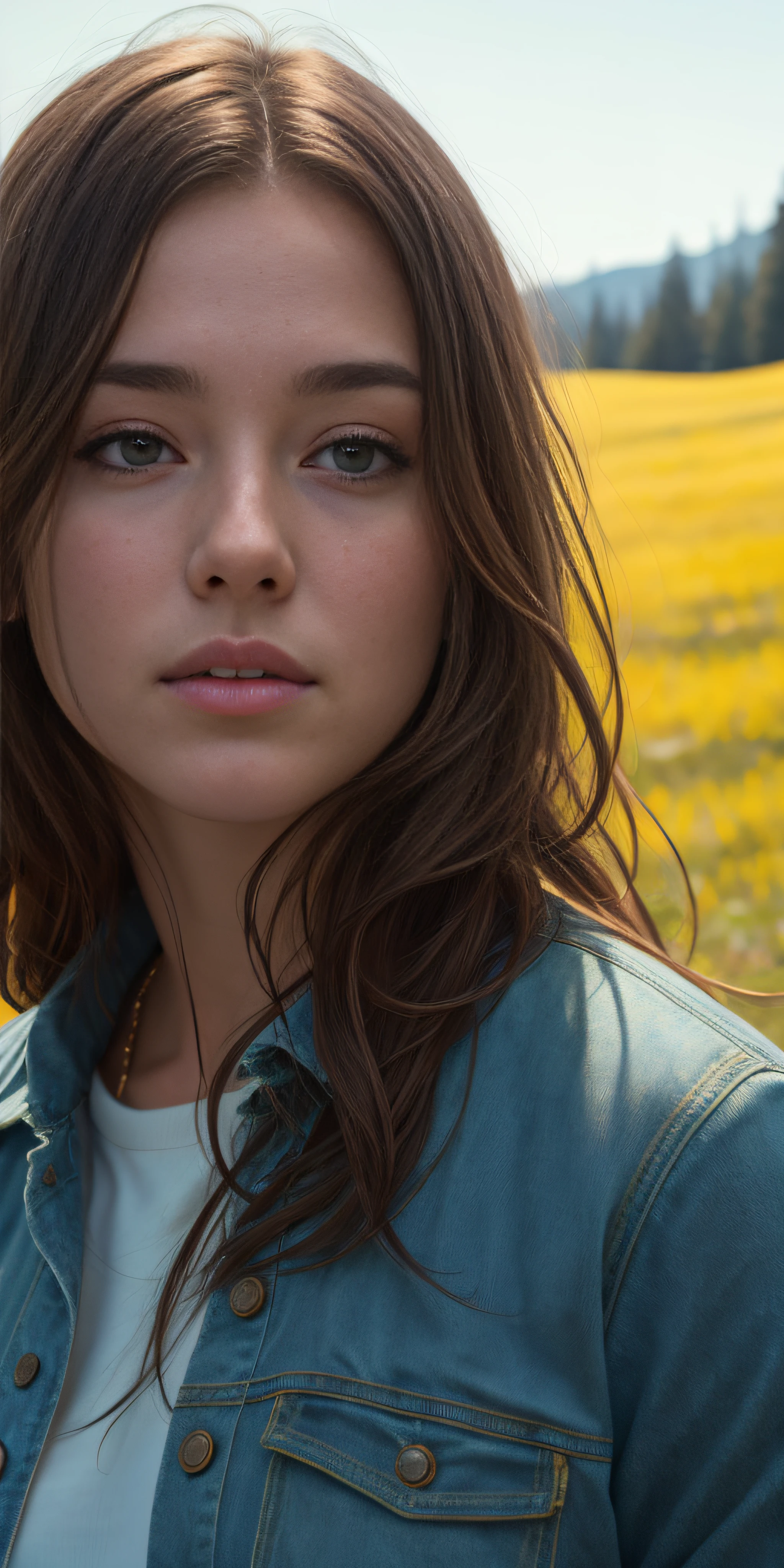 Beautiful caucasian girl, in a meadow, photo-realistic, photo, tmasterpiece, realisti, 真实感, photo realism, High contrast, Photorealistic Digital Art Trending on Artstation 8k HD Realistic High Definition Detailed, Detailed, skin texture, hyper-detalied, realistic skin texture, bronya, beste-Qualit, extra high resolution, (photo-realistic: 1.4),, hight resolution, Detailed, Raw photo, abrupt repetition, Nikon D850 film Stock photography 4 Kodak Portra 400 F1 lens.6 Rich Colors, hyper realistic texture, dramatic lighting, UnrealEngine trend in Artstation Cinestill 800,