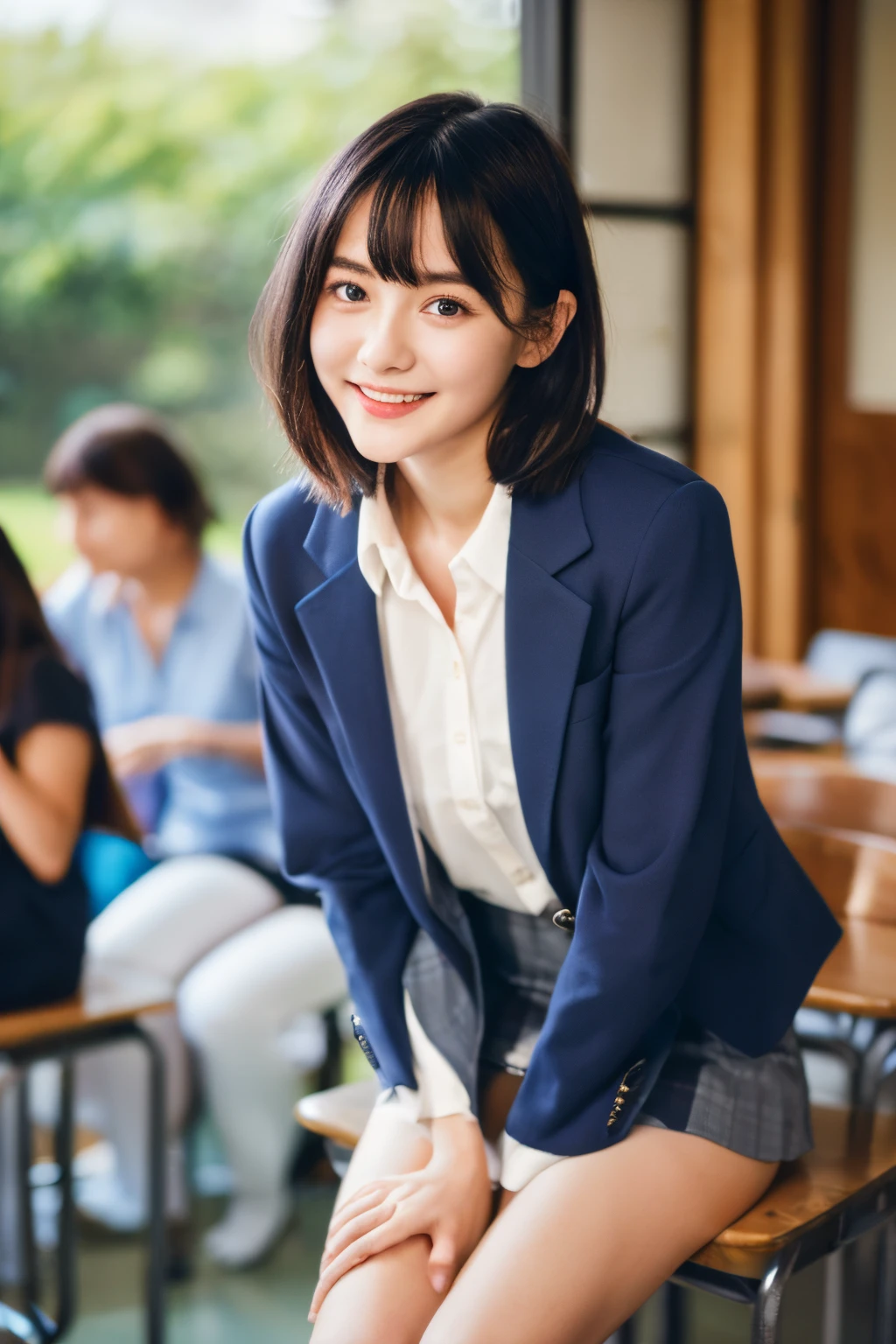 Cross your arms,Inside the company、Wearing a dress shirt and business jacket,look at the camera with a smile、（Panties）、woman, 20-year-old, Short Hair,私のPantiesを露出させてください...、(レースのPantiesー)、(Tilt your head a little)、Detailed skin、Detailed skin、Detailed Sweat