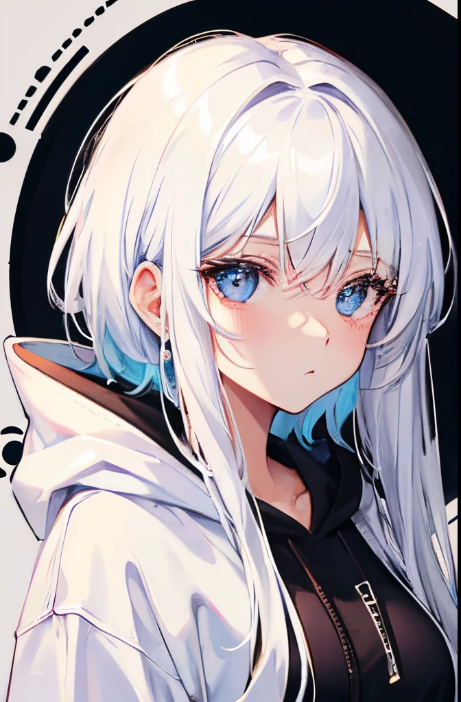 Cute　woman　cool　White hair　black eyes　Black hoodie　magic circles