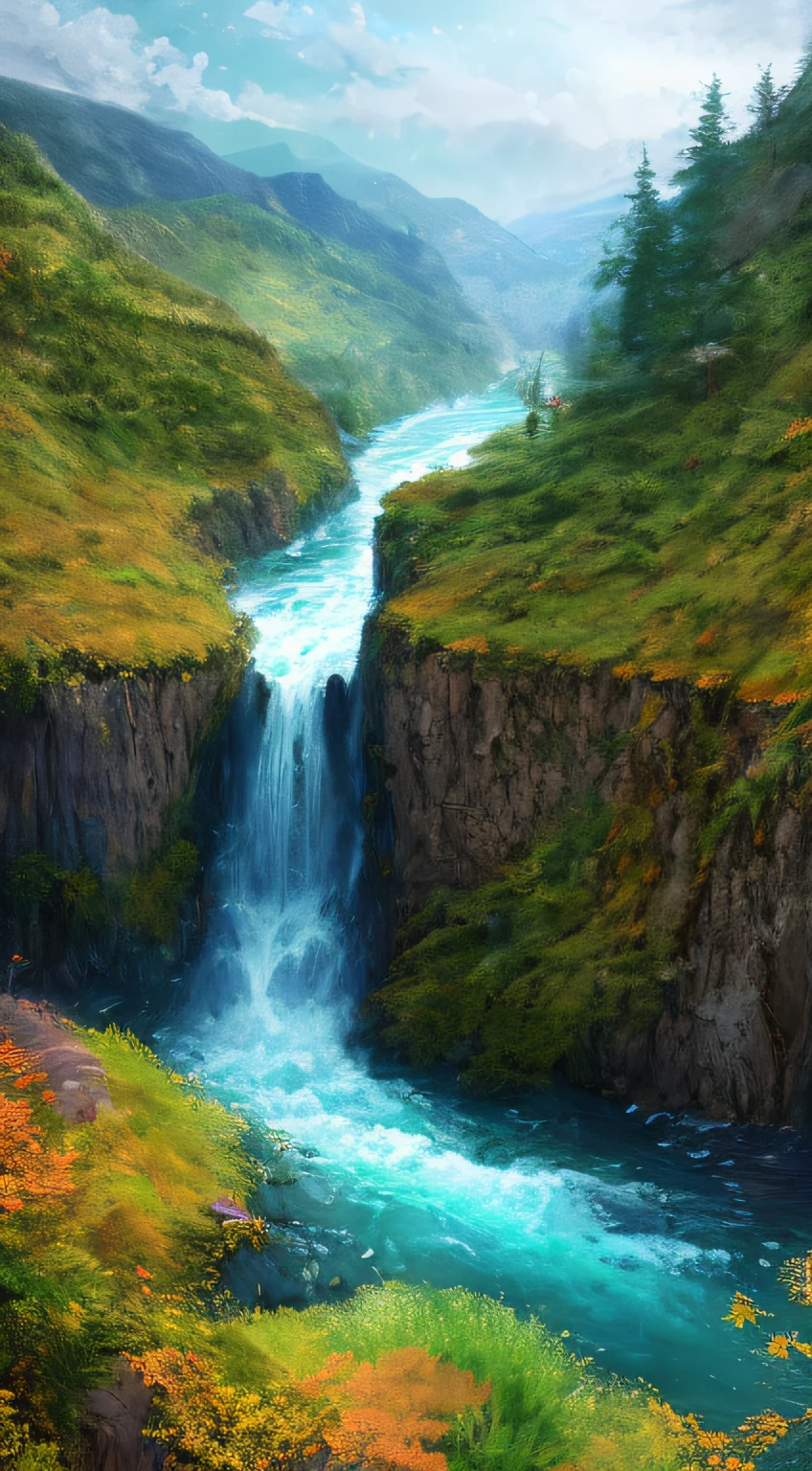 masterpiece、top-quality、hightquality、Highly detailed CG Unity 8k wallpapers、miracle valley、water flows in the river、Creates a sense of mystery and enchantment、artstation、Digital Illustration、Convoluted、trending、PastelColors、an oil painting、awardwinning photo、Bokeh、depth of fields、HDR、Bloom、chromatic abberation、Photorealsitic、A highly detailed、trending on artstationh、Trending in CGSighbour、Convoluted、high détails、Dramatic、Art by Mid Journey