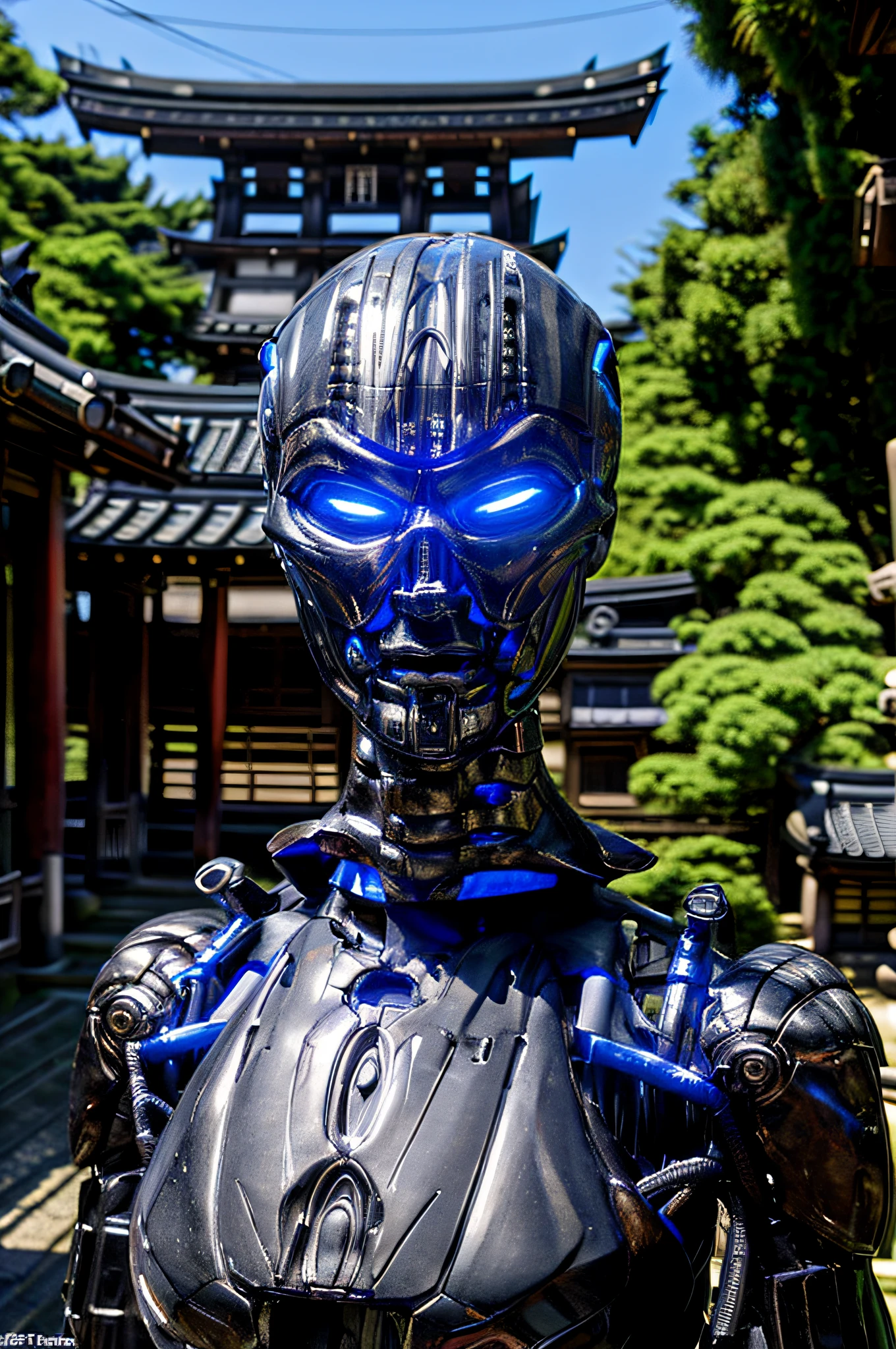 realistic lighting, T-X endoskeleton glowing blue, (T-X endoskeleton in rural Japan:1.1), daytime, ultra realistic, very high quality, endoskeleton, (T-X Endoskeleton:1.2), sunlight, detailed T-X, ultrarealistic T-X, photorealistic, (deep focus:1.0), very detailed, sharp details, detailed environment, ultra HD, 8K