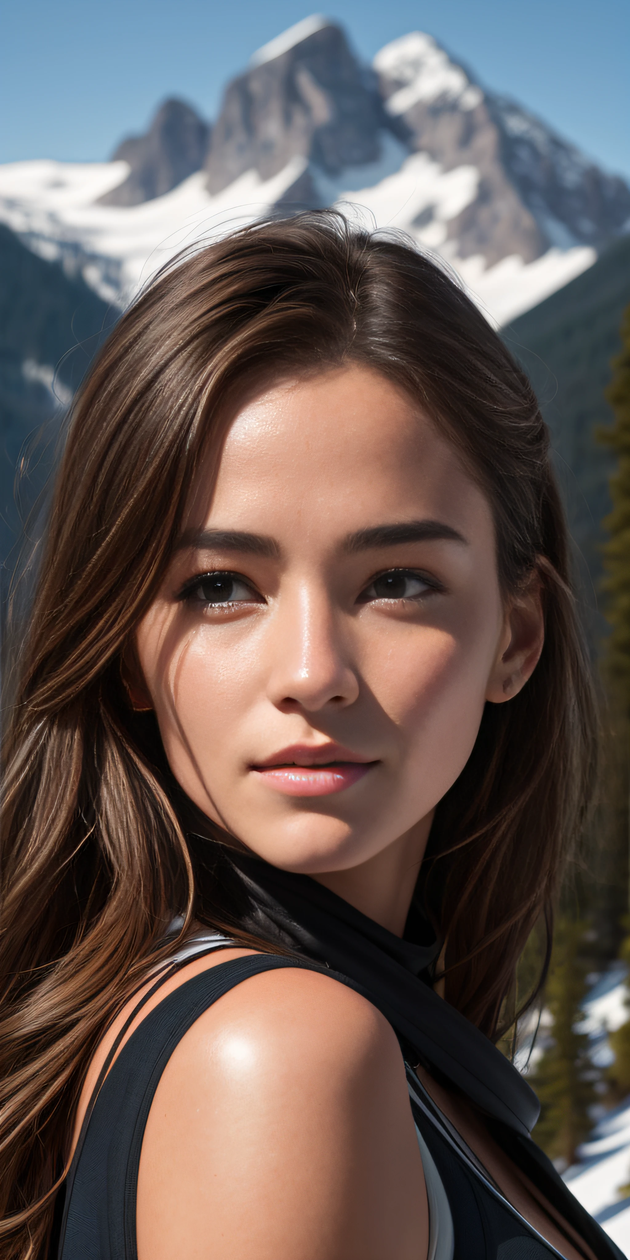 Beautiful European girl, in the mountains, photo-realistic, photo, tmasterpiece, realisti, 真实感, photo realism, High contrast, photorealistic digital art. Тренды Artstation 8k HD. Realistic detail in high resolution., Detailed, skin texture, hyper-detalied, realistic skin texture, beste-Qualit, extra high resolution, (photo-realistic: 1.4),, hight resolution, Detailed, RAW photo, abrupt repetition, Nikon D850 Camera Roll. 4 Kodak Portra 400 F1 lens..6 Rich colors, hyper realistic texture, dramatic  lighting, UnrealEngine trend in Artstation Cinestill 800,