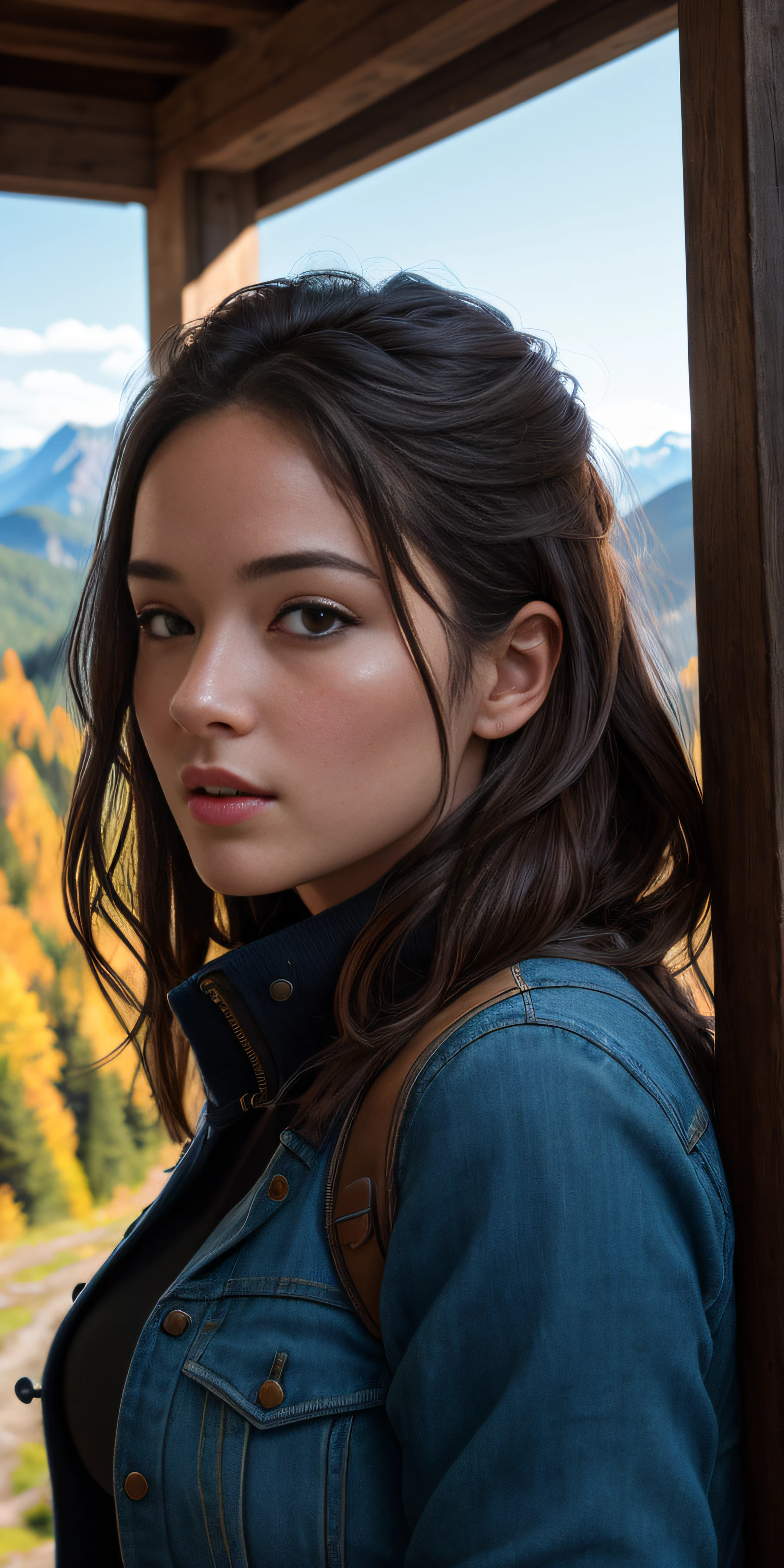 Beautiful European girl, in the mountains, photo-realistic, photo, tmasterpiece, realisti, 真实感, photo realism, High contrast, photorealistic digital art. Тренды Artstation 8k HD. Realistic detail in high resolution., Detailed, skin texture, hyper-detalied, realistic skin texture, beste-Qualit, extra high resolution, (photo-realistic: 1.4),, hight resolution, Detailed, RAW photo, abrupt repetition, Nikon D850 Camera Roll. 4 Kodak Portra 400 F1 lens..6 Rich colors, hyper realistic texture, dramatic lighting, UnrealEngine trend in Artstation Cinestill 800,