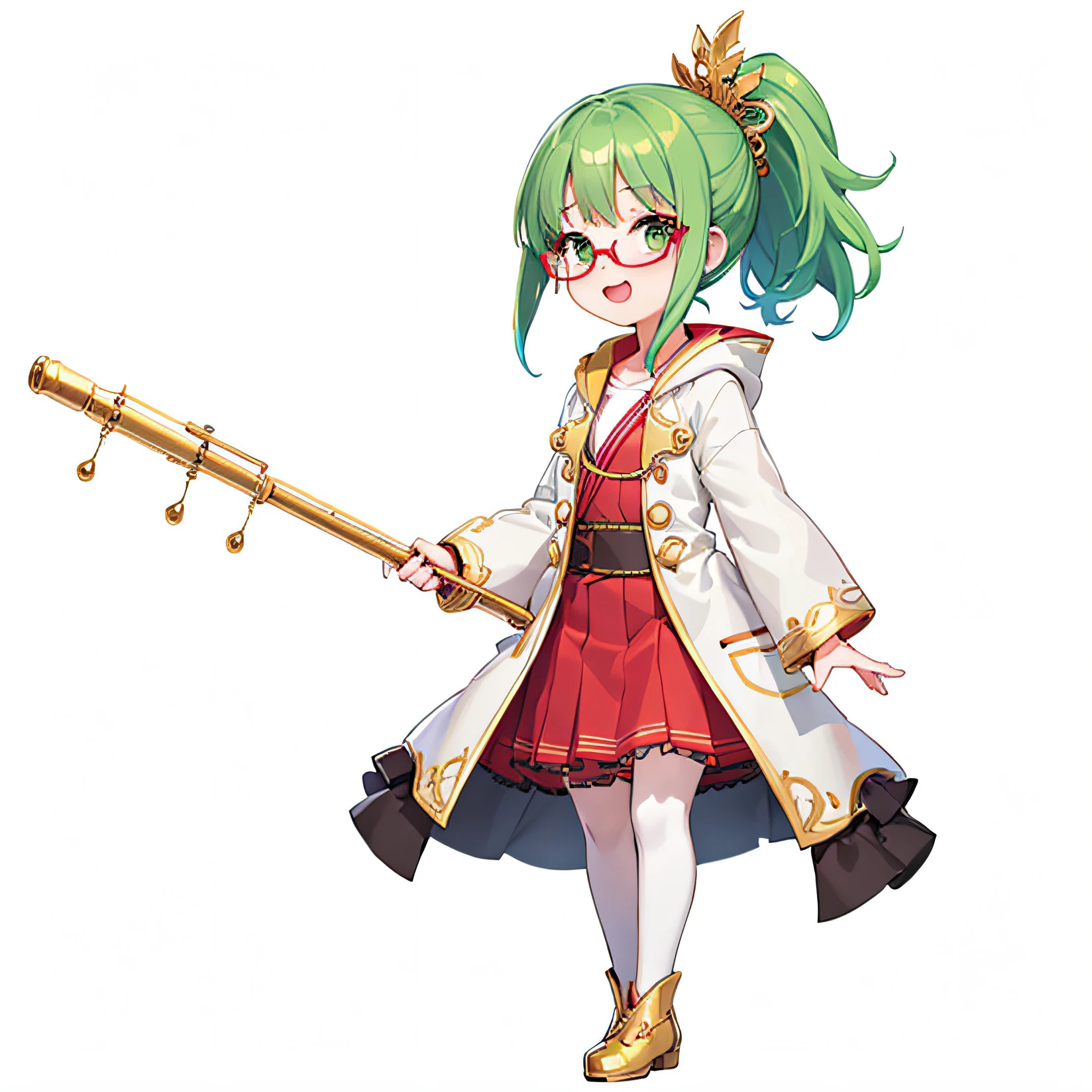 musician,1 girl have a flute,25 years old,(red perfect delicate glasses:1),
(perfect details of the golden shiny flute:1),standing,kawaii,
plastic frame eyewear,under-lim glasses,(low angle shot:1.1)
green hair,ponytail hairstyle,(perfect delicate flute)
Open mouth and smile,{{{{{{thick outline}}}}}}
masterprice,front view,full body,medium shot,
shiny gold flute,kawaii,(:0.5)
Wearing a scientist's white coat、(game cg),
masterpiece,best quality,ultra-detailed,an extremely delicate and beautiful,