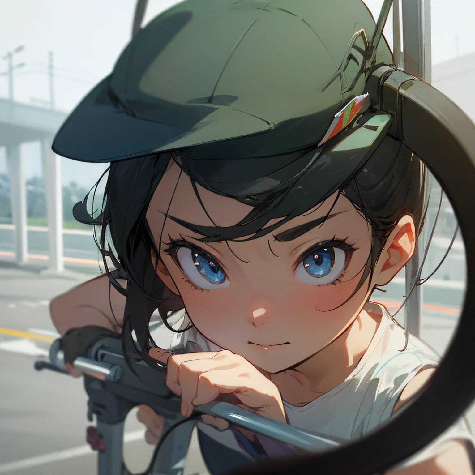 Highway pavement,cartoon character,riding bikes,Close-up of people,Natural soft light,Side diagram